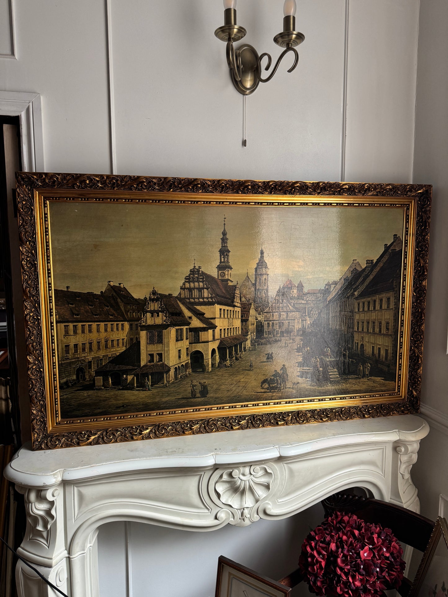 Extra Large - Antique Textured Print in Gold Ornate Frame