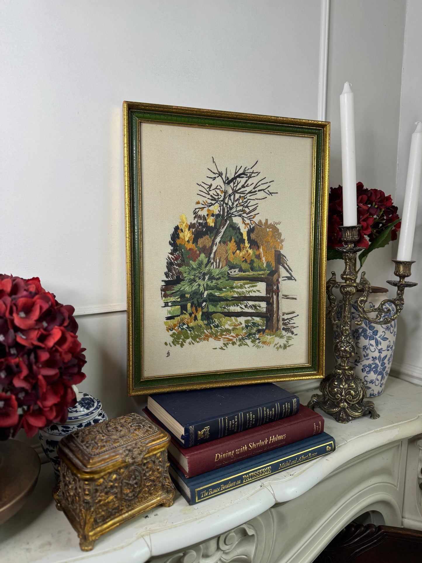Heirloom Threads-Unique Embroidery in Wooden Frame with Hanging Chain