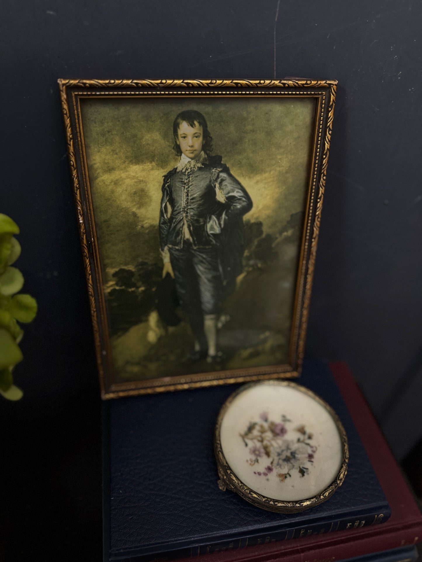 Small Vintage “Blue Boy” Print in Unique Aged Ornate Frame