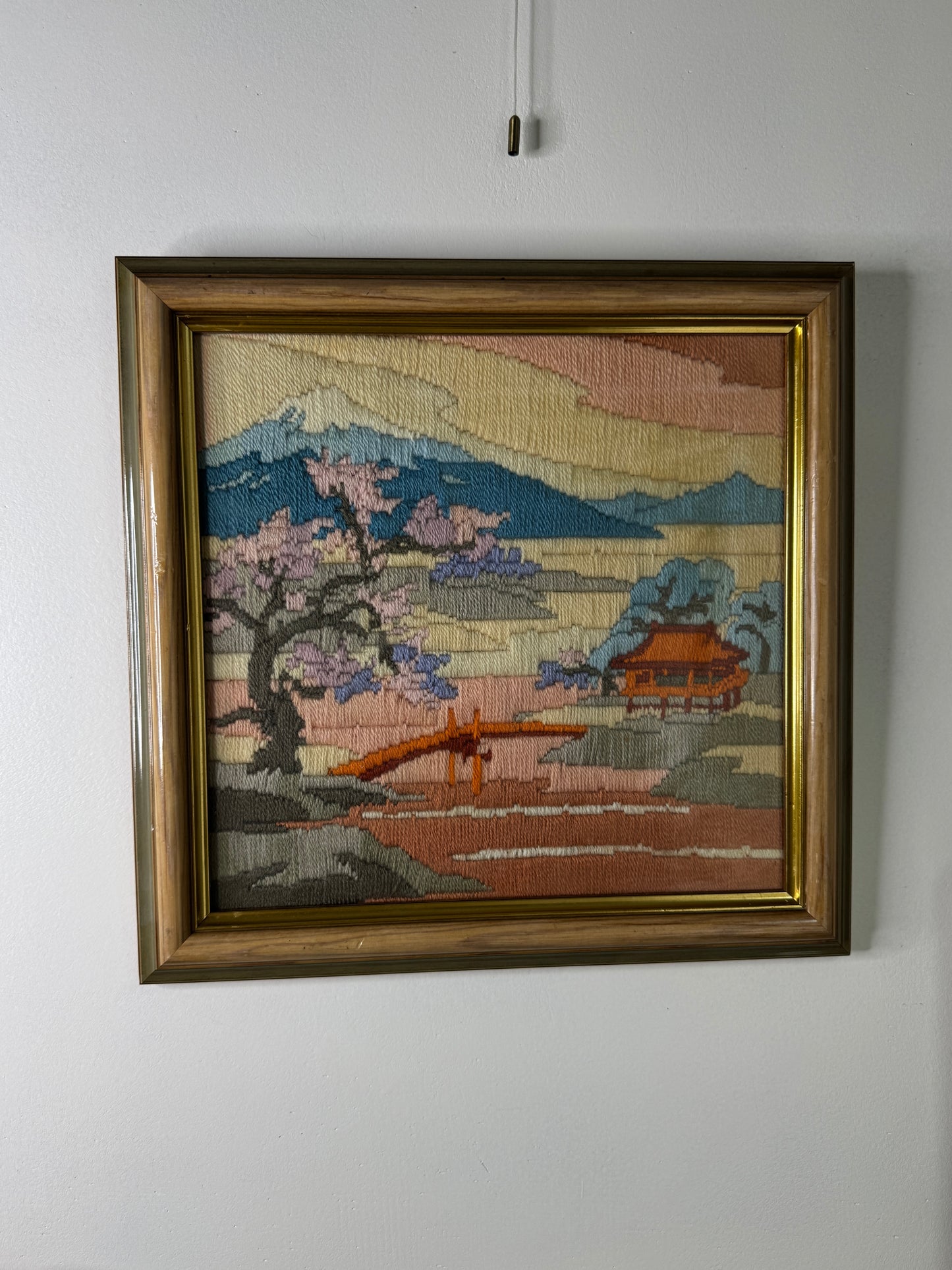 Vintage Heavy Embroidery “Mimosa” in Unique Wooden Frame