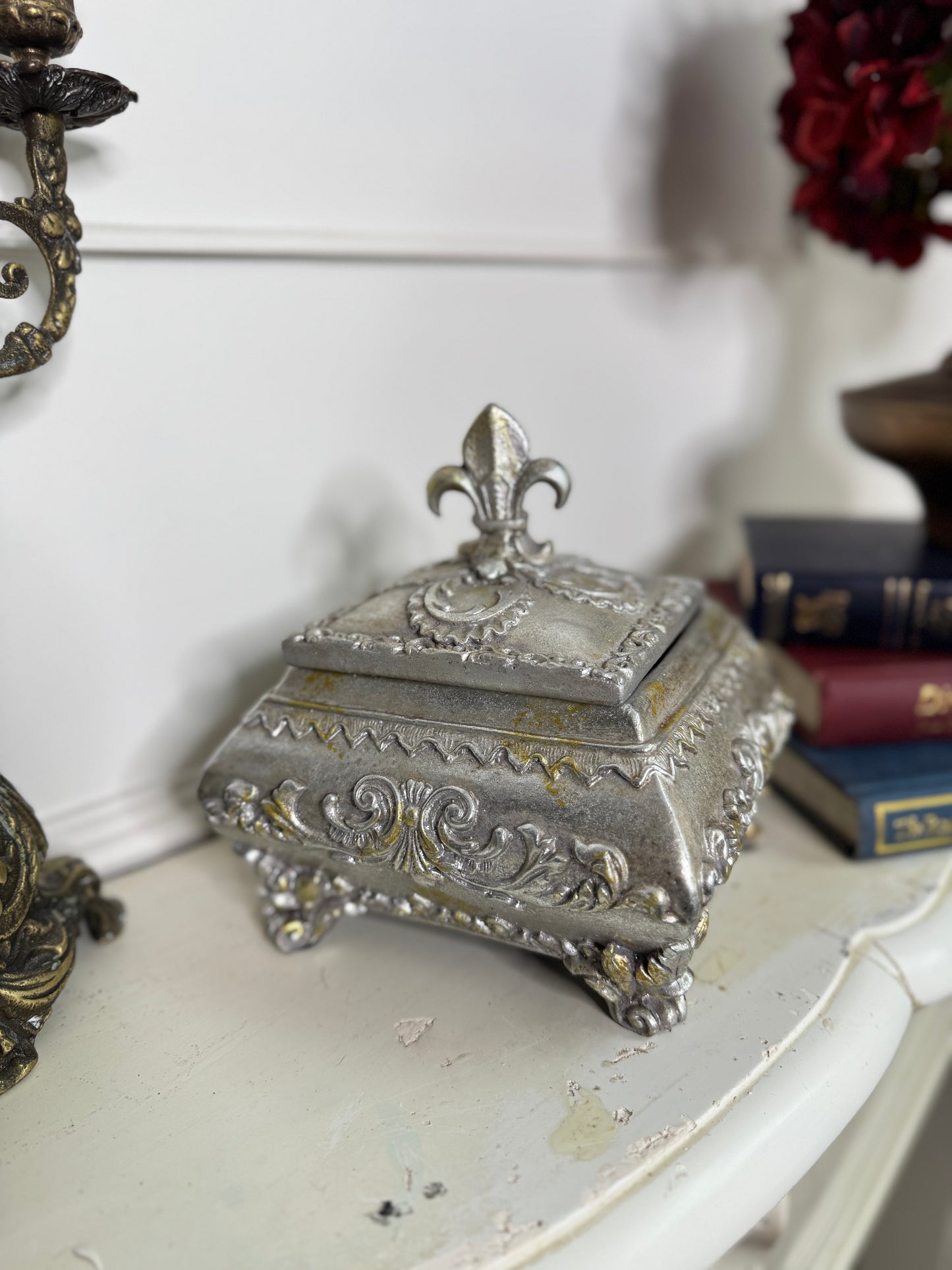 Vintage Silver Plated Wooden Ring and Storage Box for Keepsakes