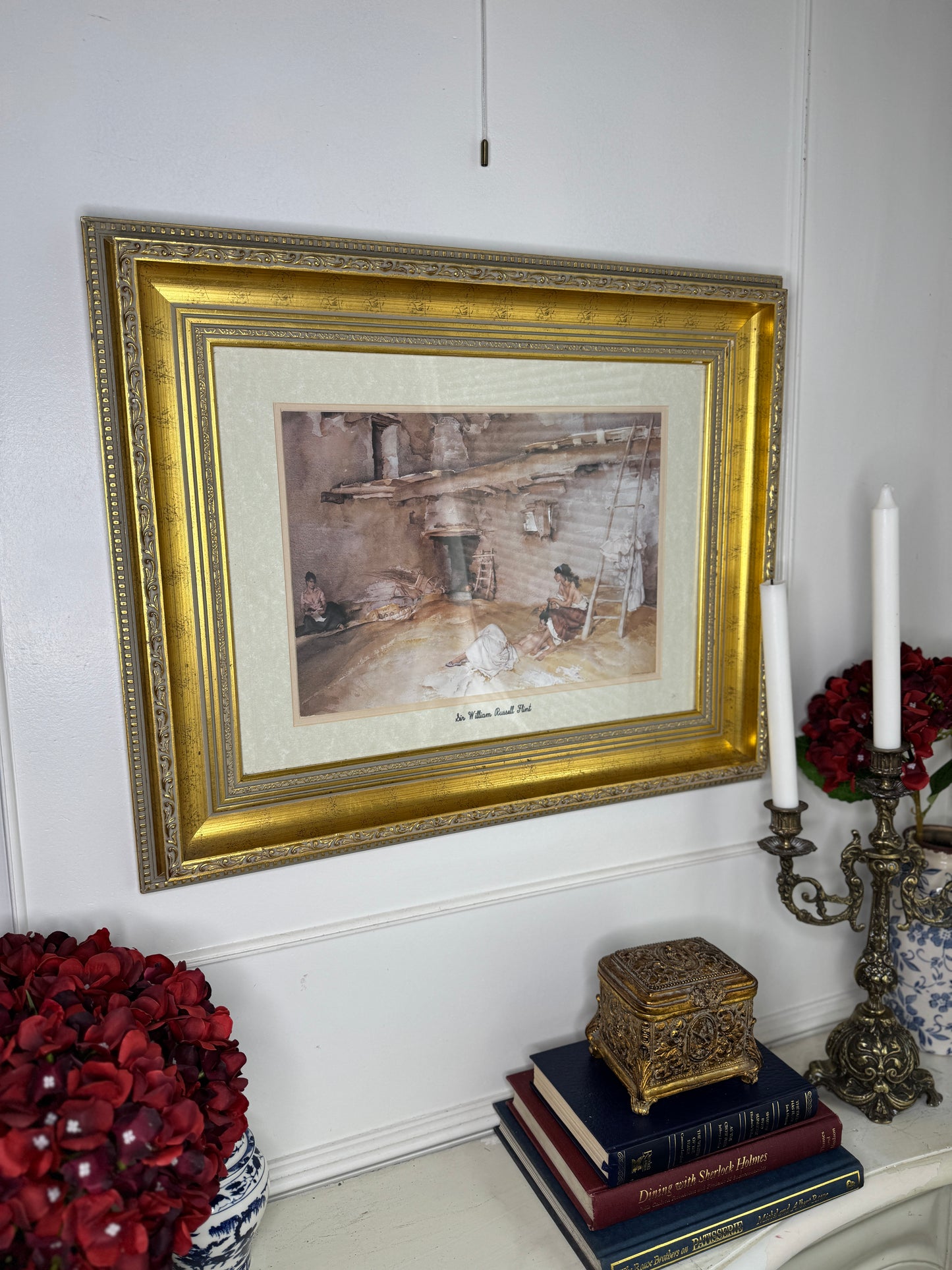 Vintage Sir William Russell Flint Prints - A Scrap of Newspaper in Ornate Gold Frame