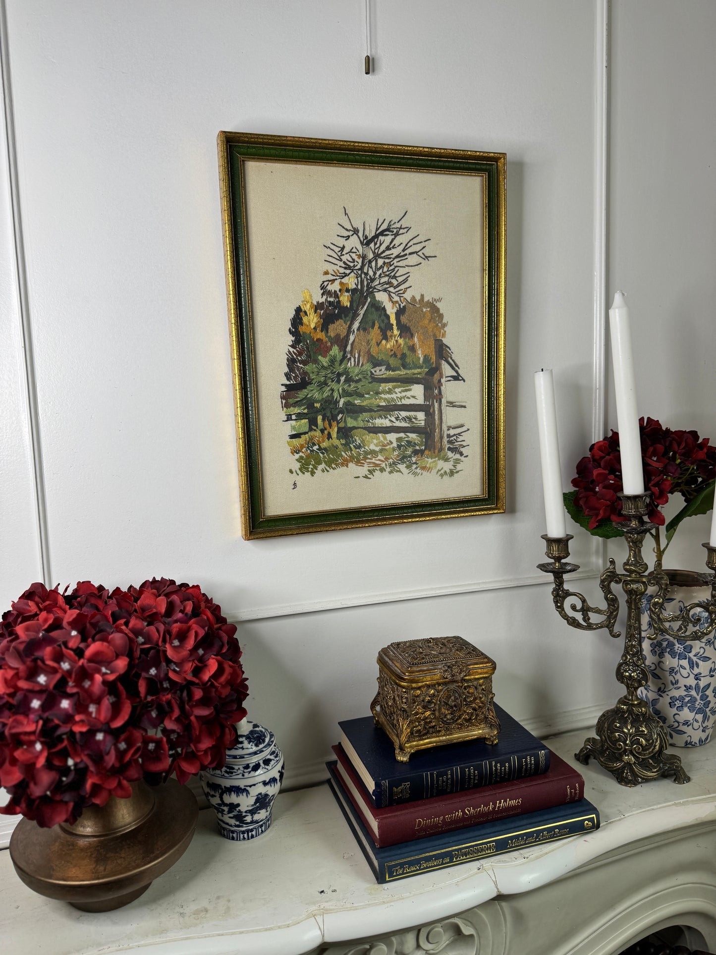Heirloom Threads-Unique Embroidery in Wooden Frame with Hanging Chain