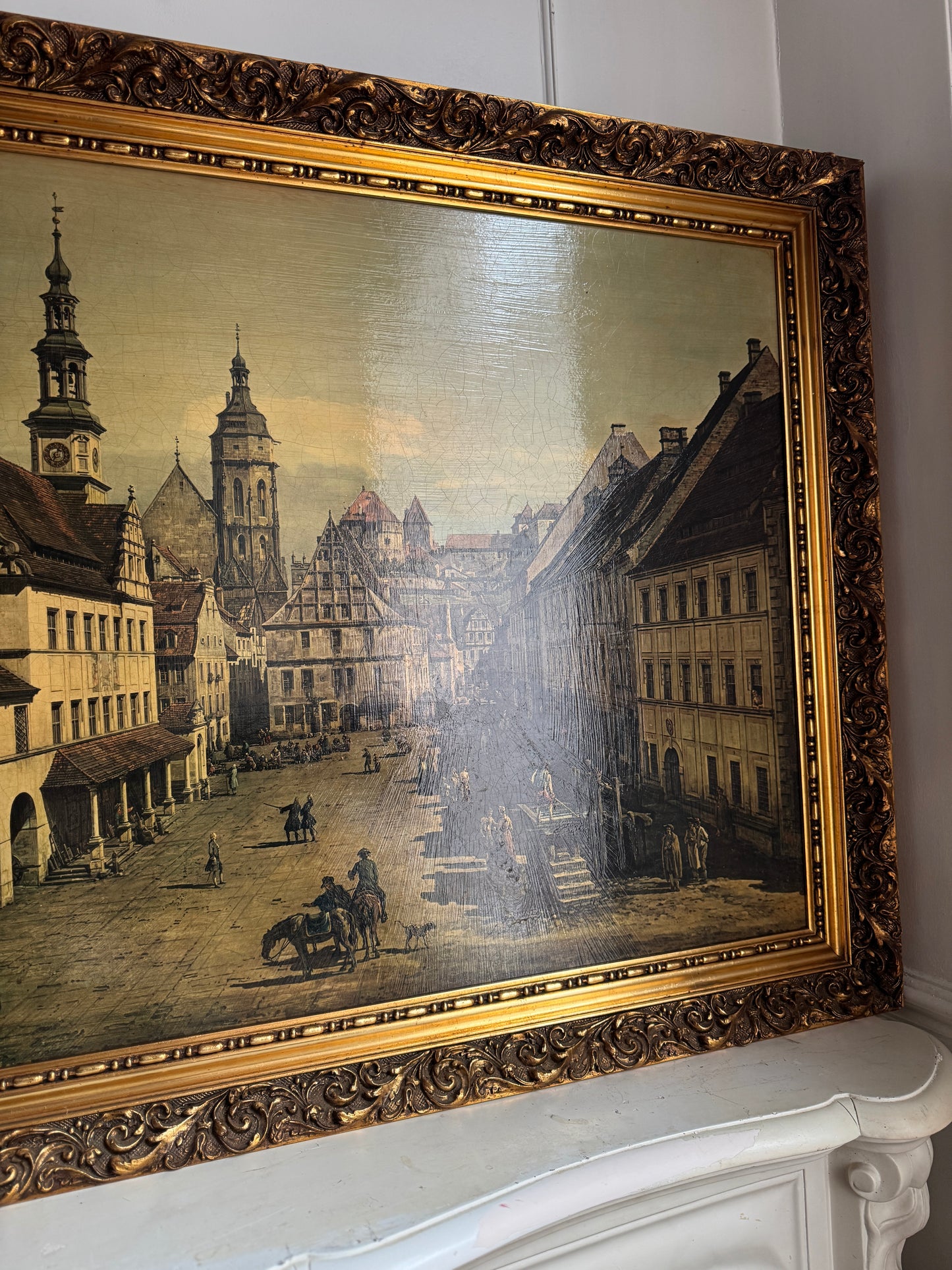 Extra Large - Antique Textured Print in Gold Ornate Frame