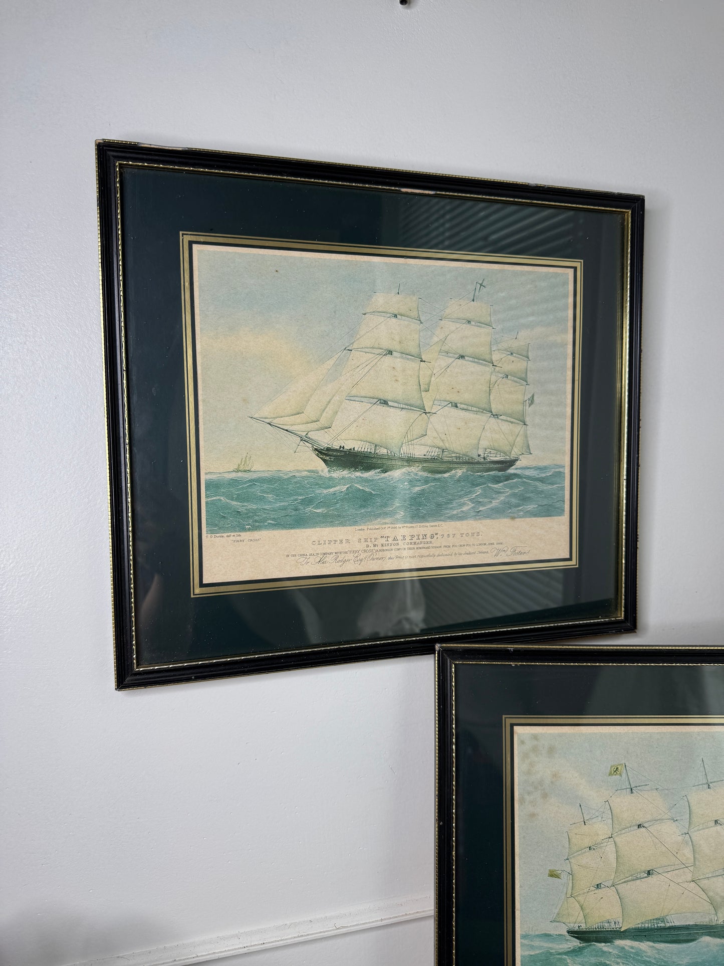 Timeless Voyage –Vintage Ship Print Pair with Black Frames