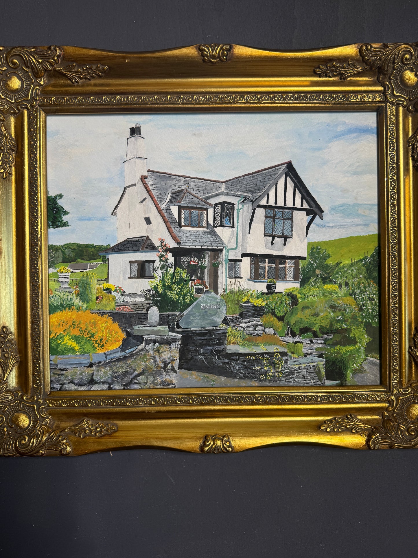 Vintage Oil Painting of Crag End Farm (Lake District) in a Gold Ornate Frame