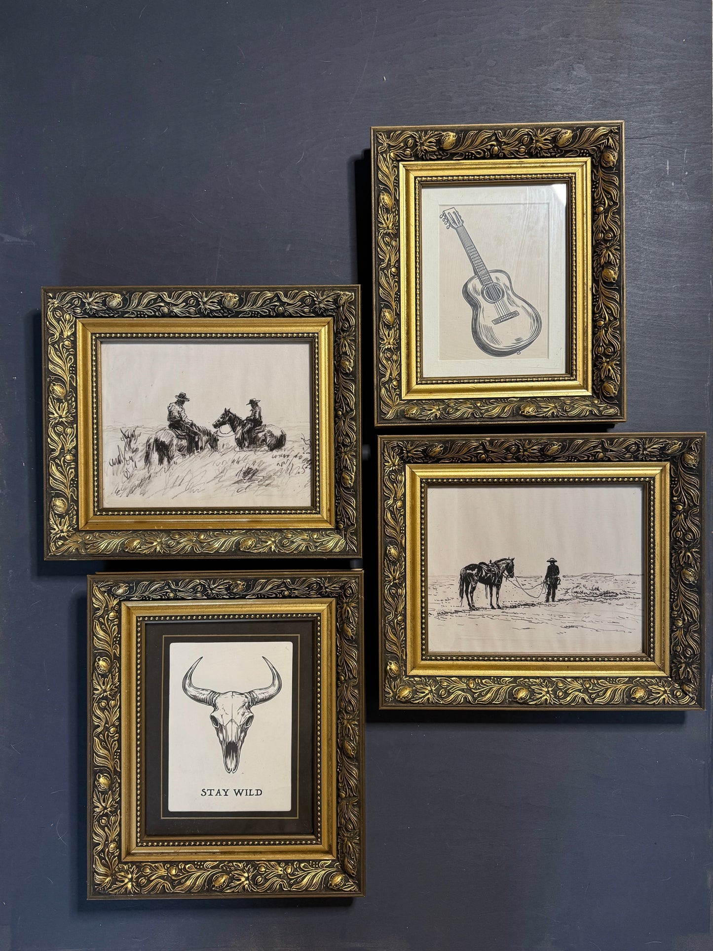 Vintage Texas Themed Prints in Belvoir Ornate Gold Frames