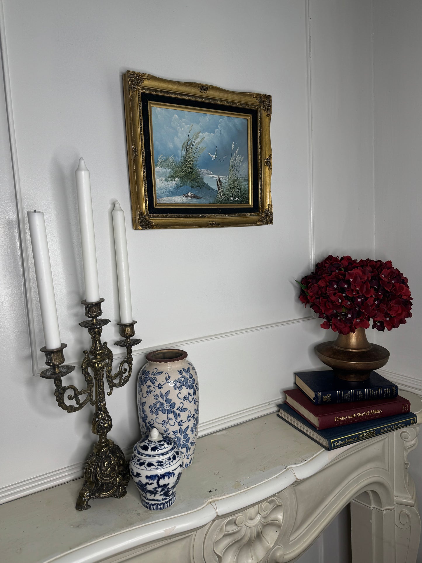 Gilded Reflections-Small Oil Painting Signed in Antique Gilt Frame