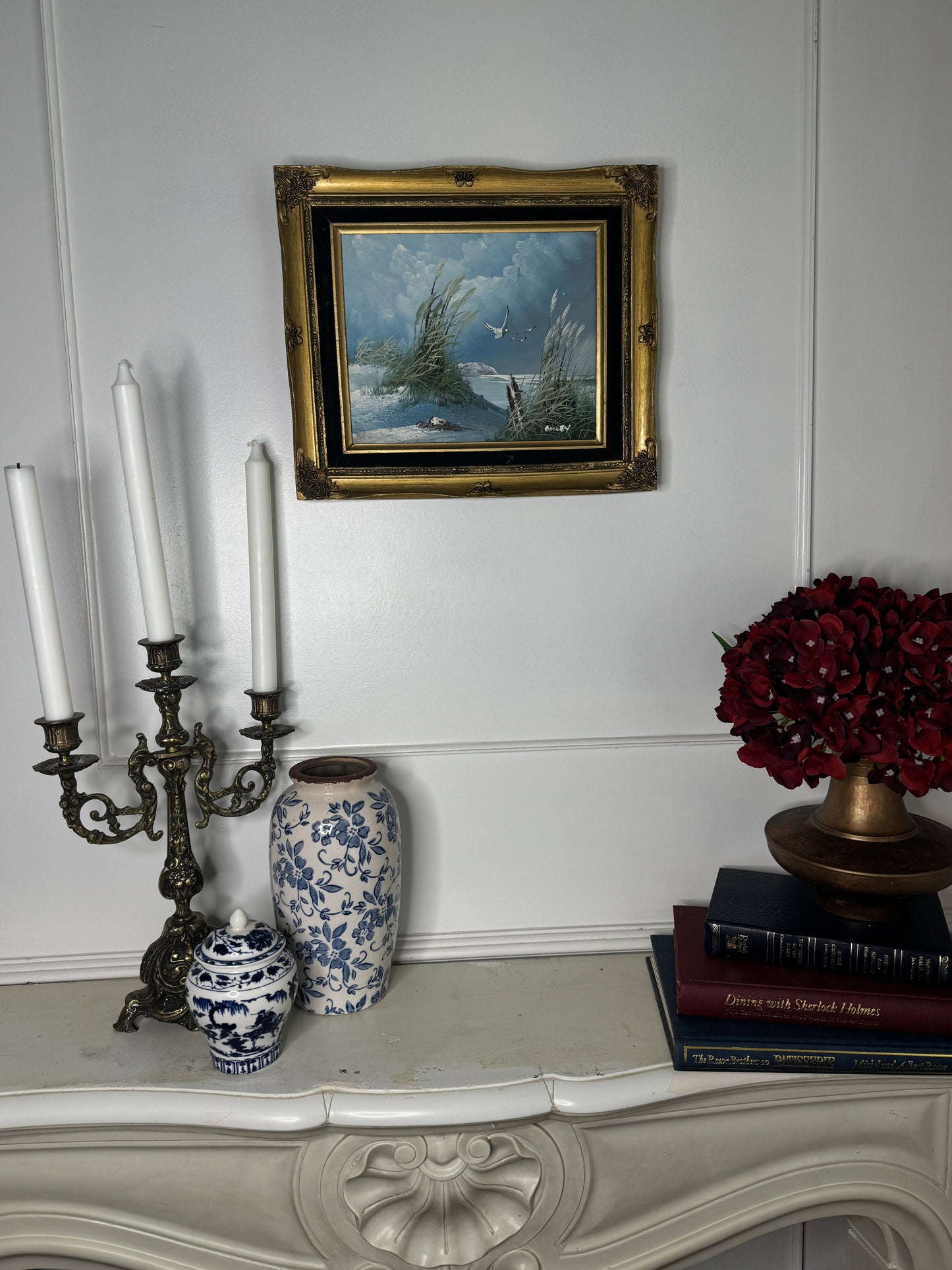 Gilded Reflections-Small Oil Painting Signed in Antique Gilt Frame