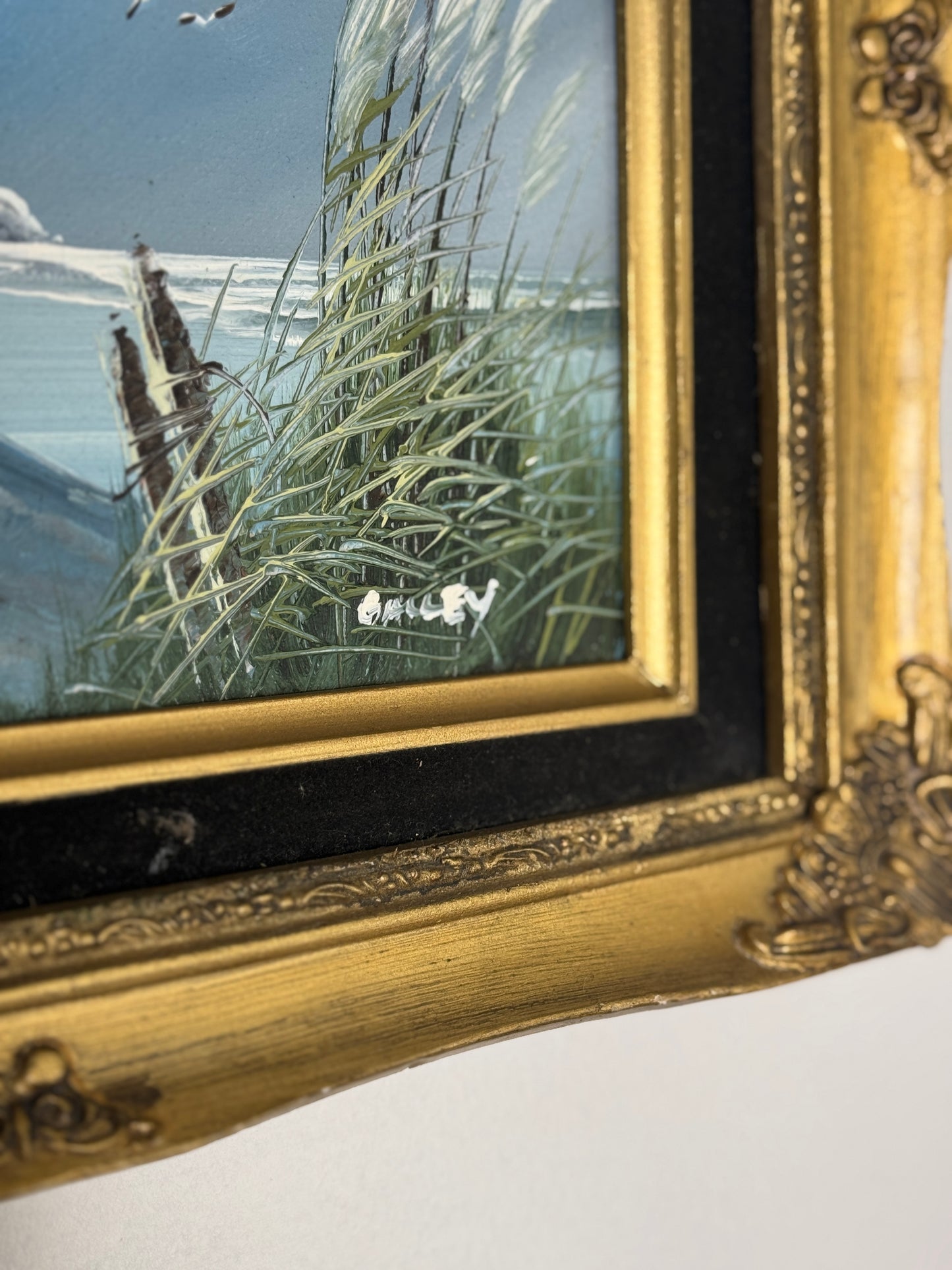 Gilded Reflections-Small Oil Painting Signed in Antique Gilt Frame