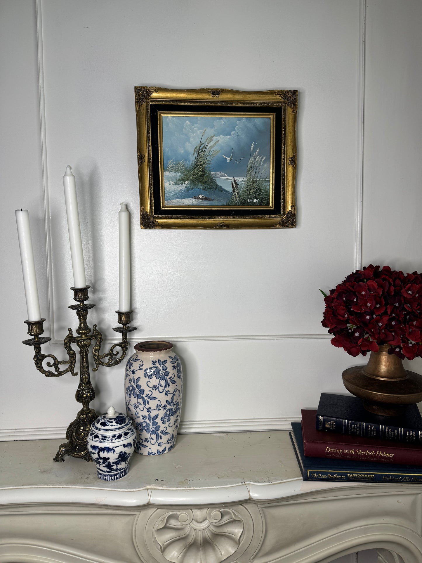 Gilded Reflections-Small Oil Painting Signed in Antique Gilt Frame