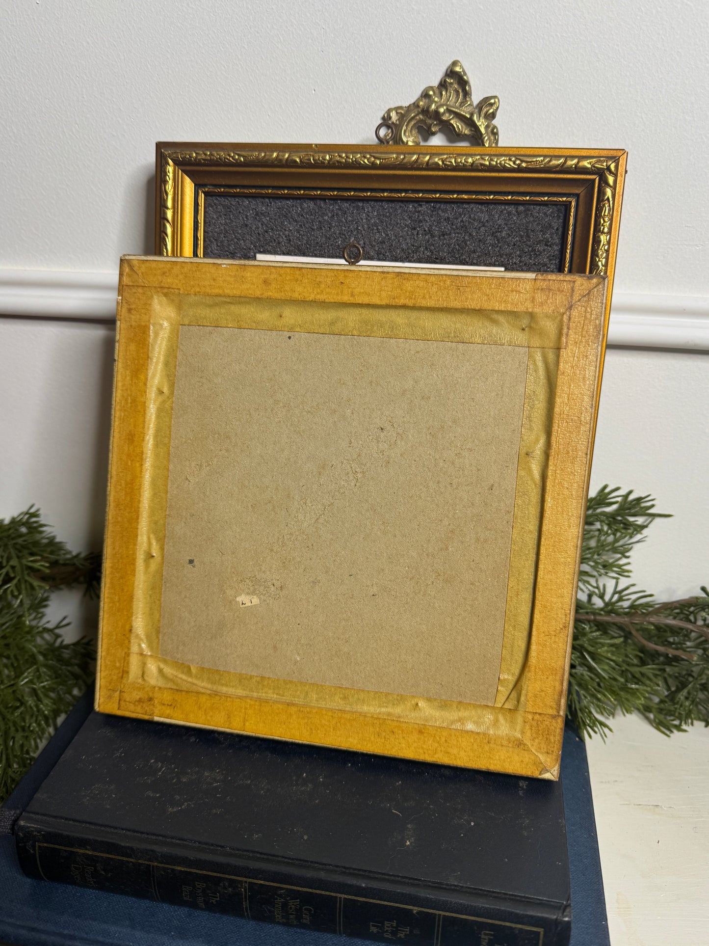 Vintage Hand painted Tiles in Gold Gilt Frame Pair