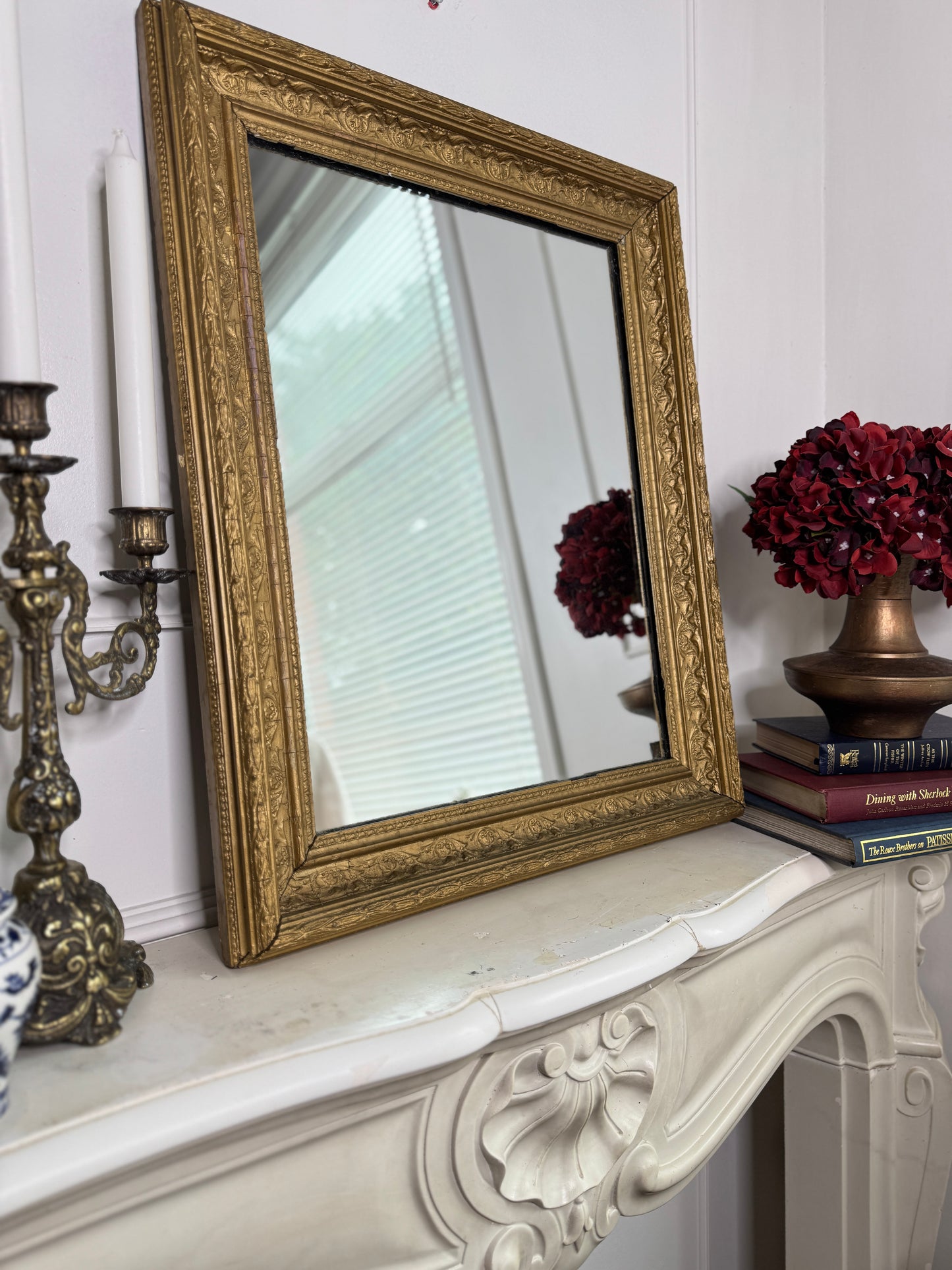 Vintage Heavy Gold Ornate Gold Framed Antique Mirror in Ophelmere Frame