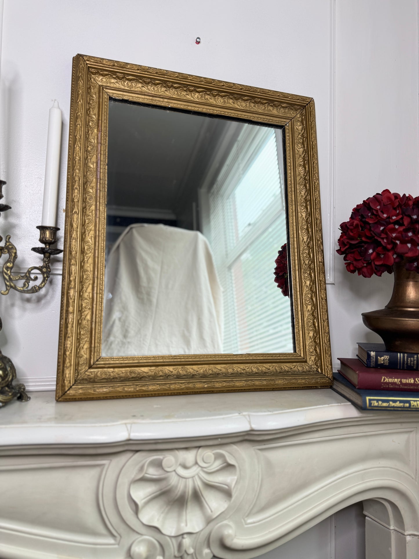 Vintage Heavy Gold Ornate Gold Framed Antique Mirror in Ophelmere Frame