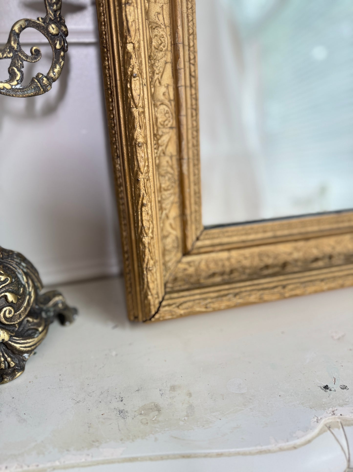 Vintage Heavy Gold Ornate Gold Framed Antique Mirror in Ophelmere Frame