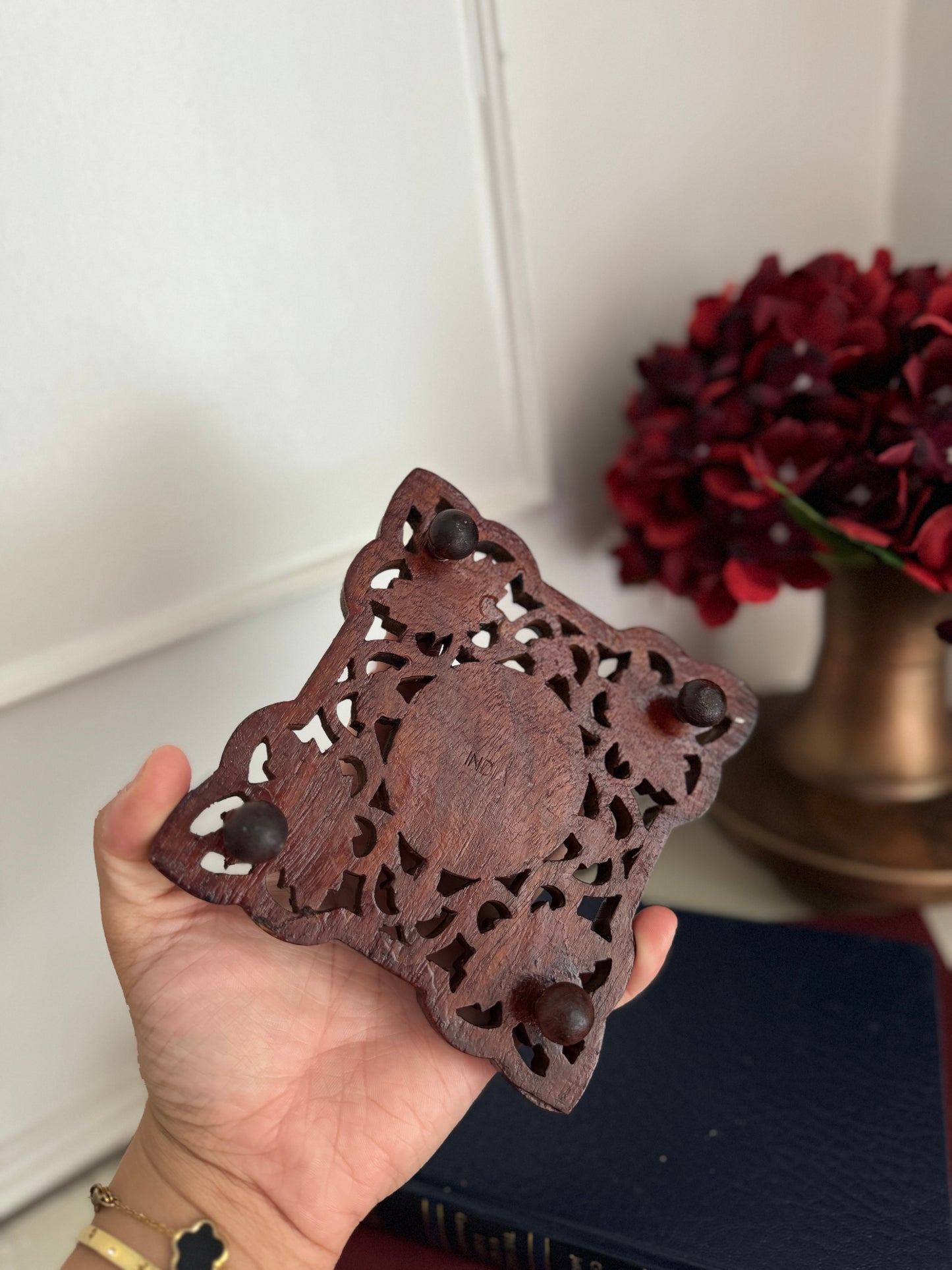 Vintage Rustic Indian Wooden Mini Plant Stand