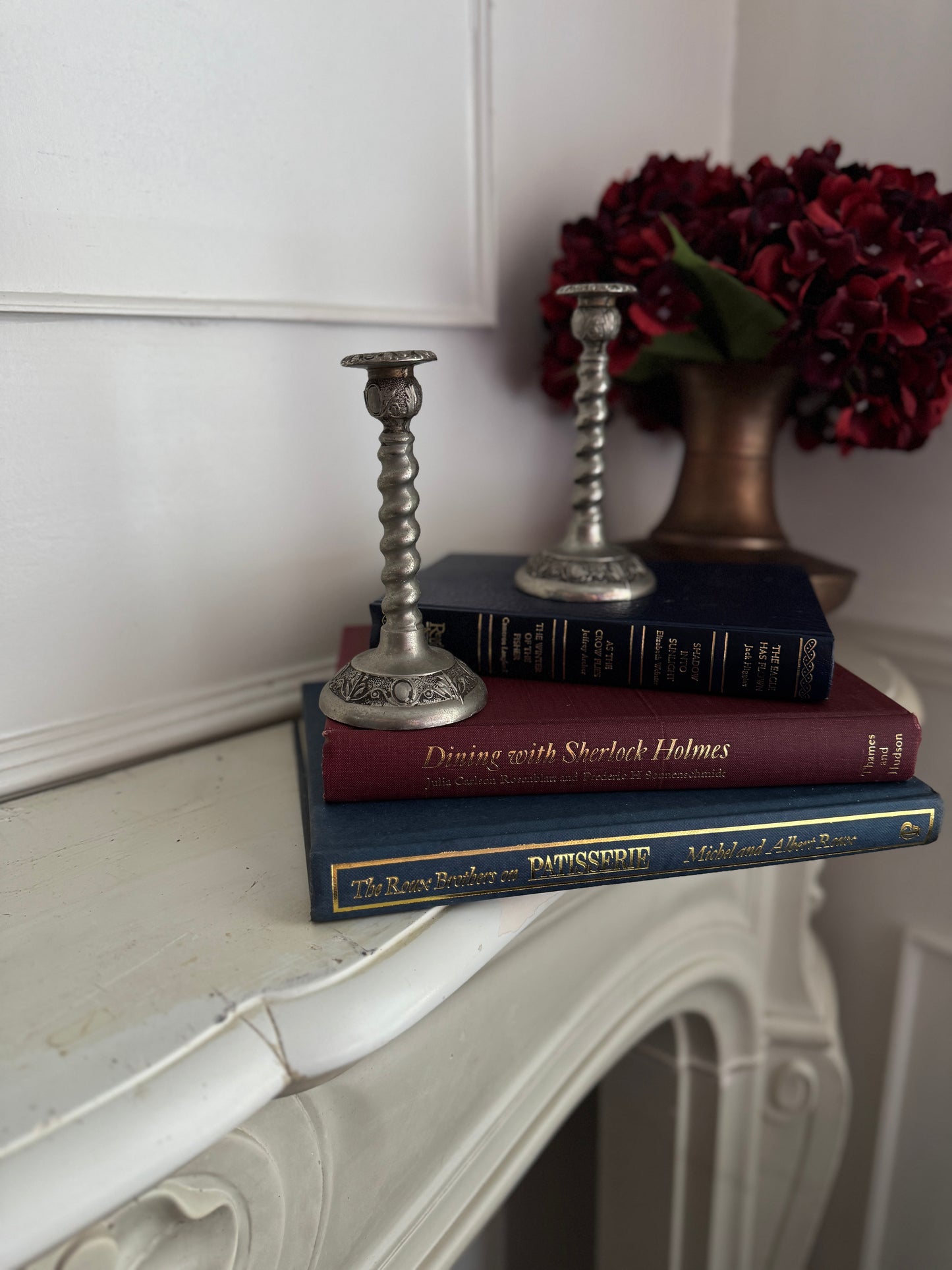 Vintage Pair Of White Metal Candlestick Holders Made in England