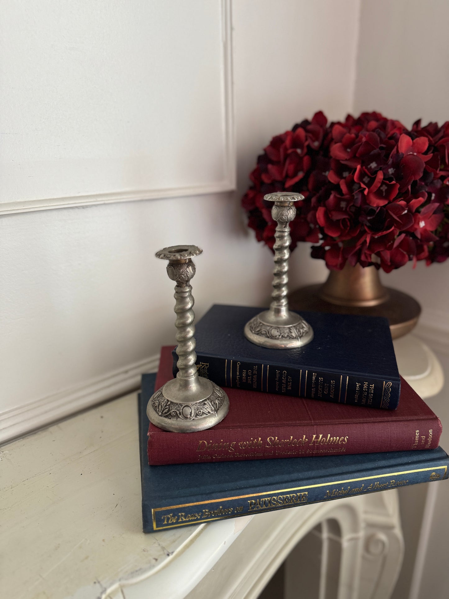 Vintage Pair Of White Metal Candlestick Holders Made in England