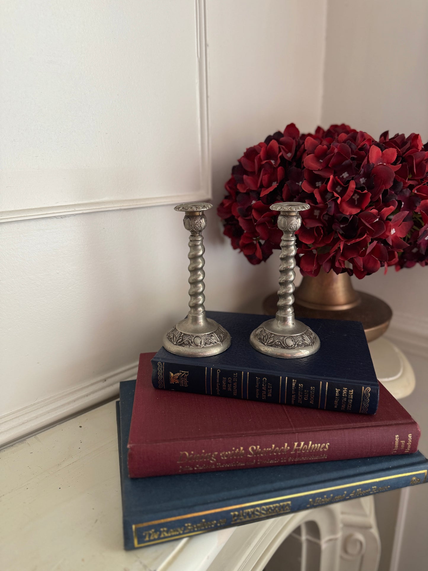 Vintage Pair Of White Metal Candlestick Holders Made in England