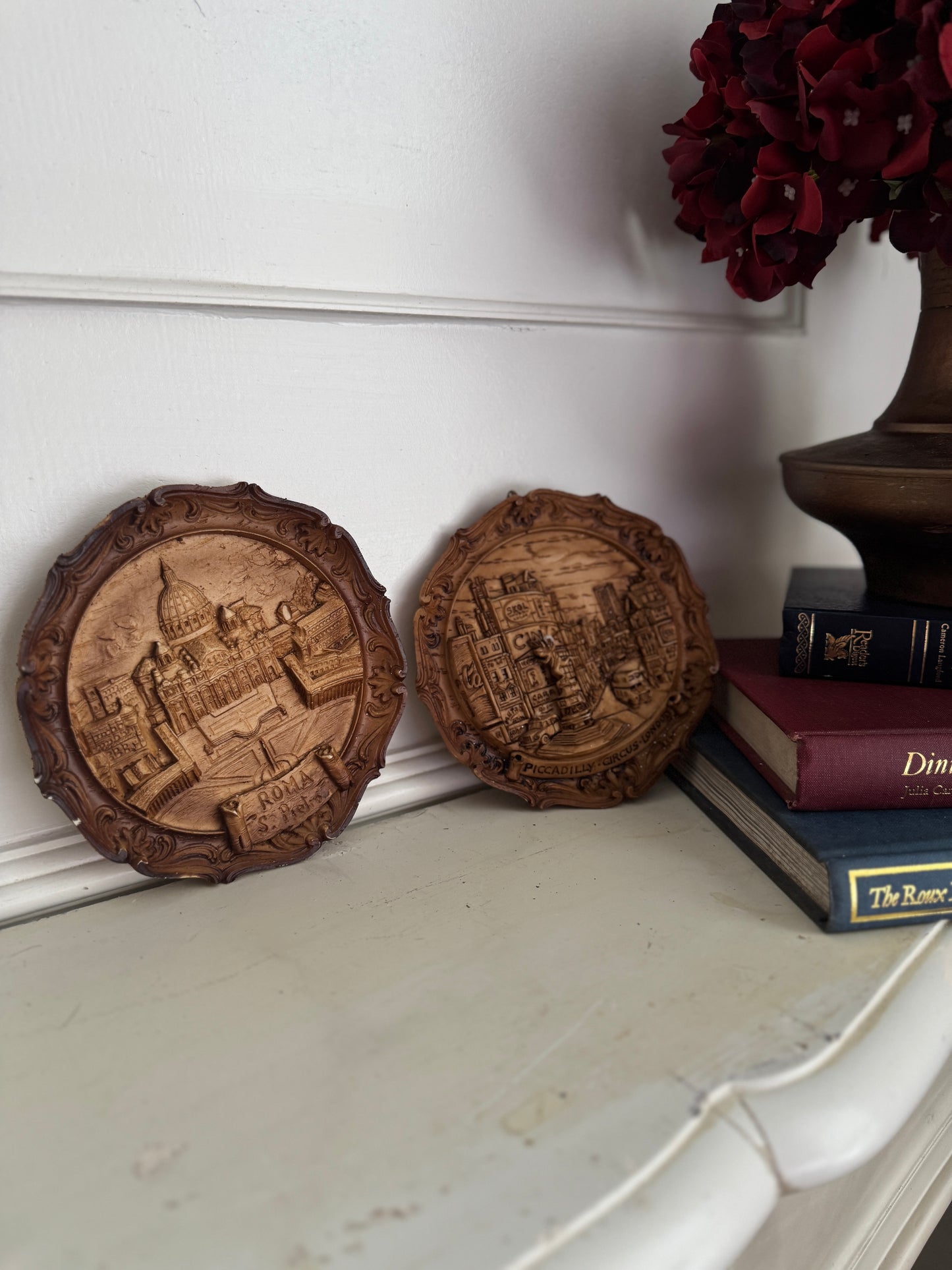 Vintage Small Round Hanging 3D Wood Carved Wall Art