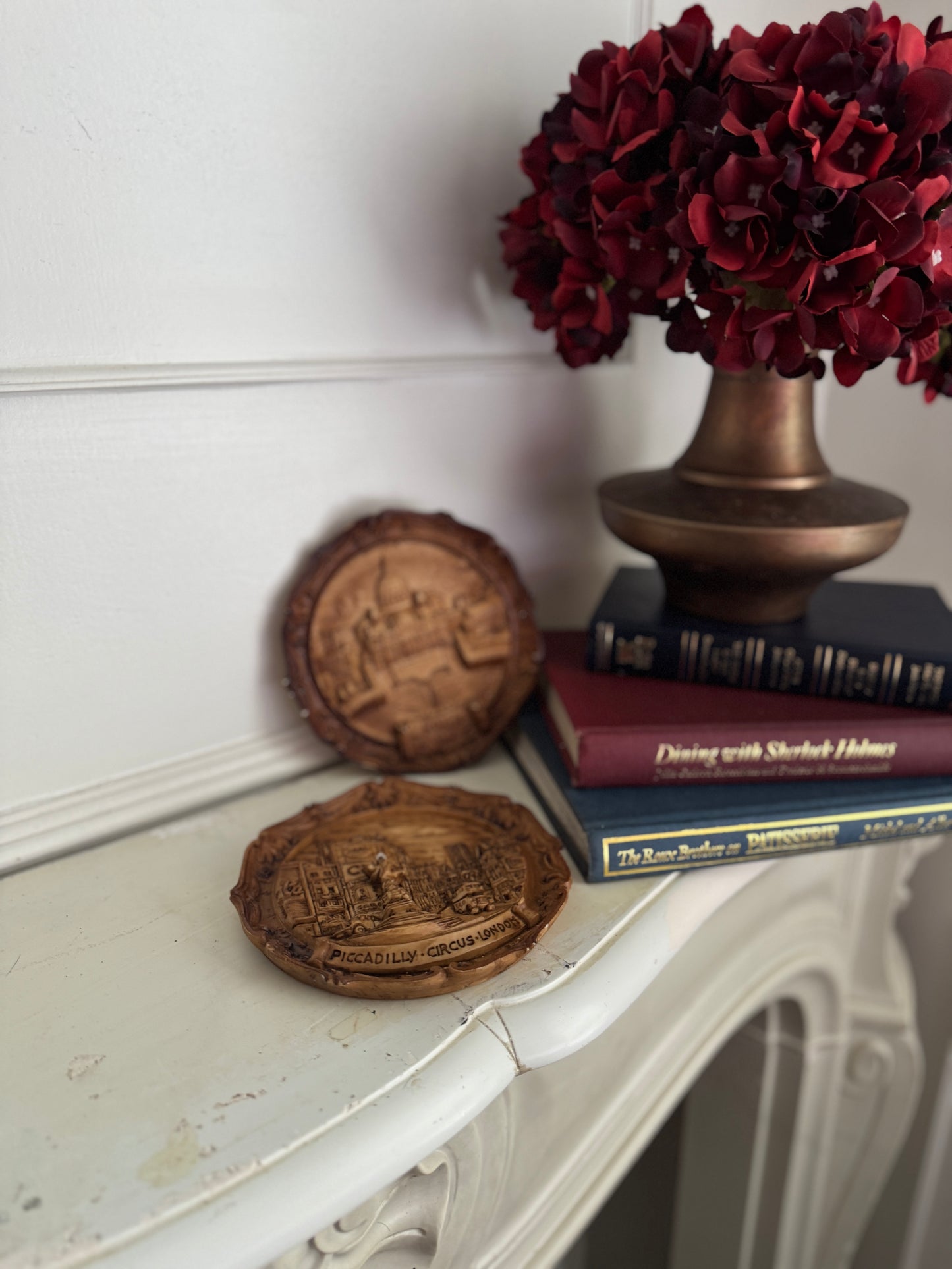 Vintage Small Round Hanging 3D Wood Carved Wall Art