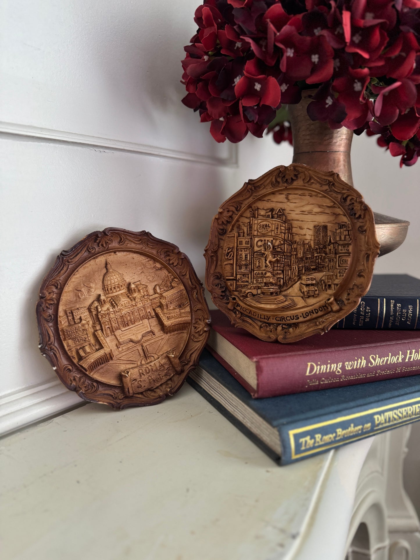 Vintage Small Round Hanging 3D Wood Carved Wall Art
