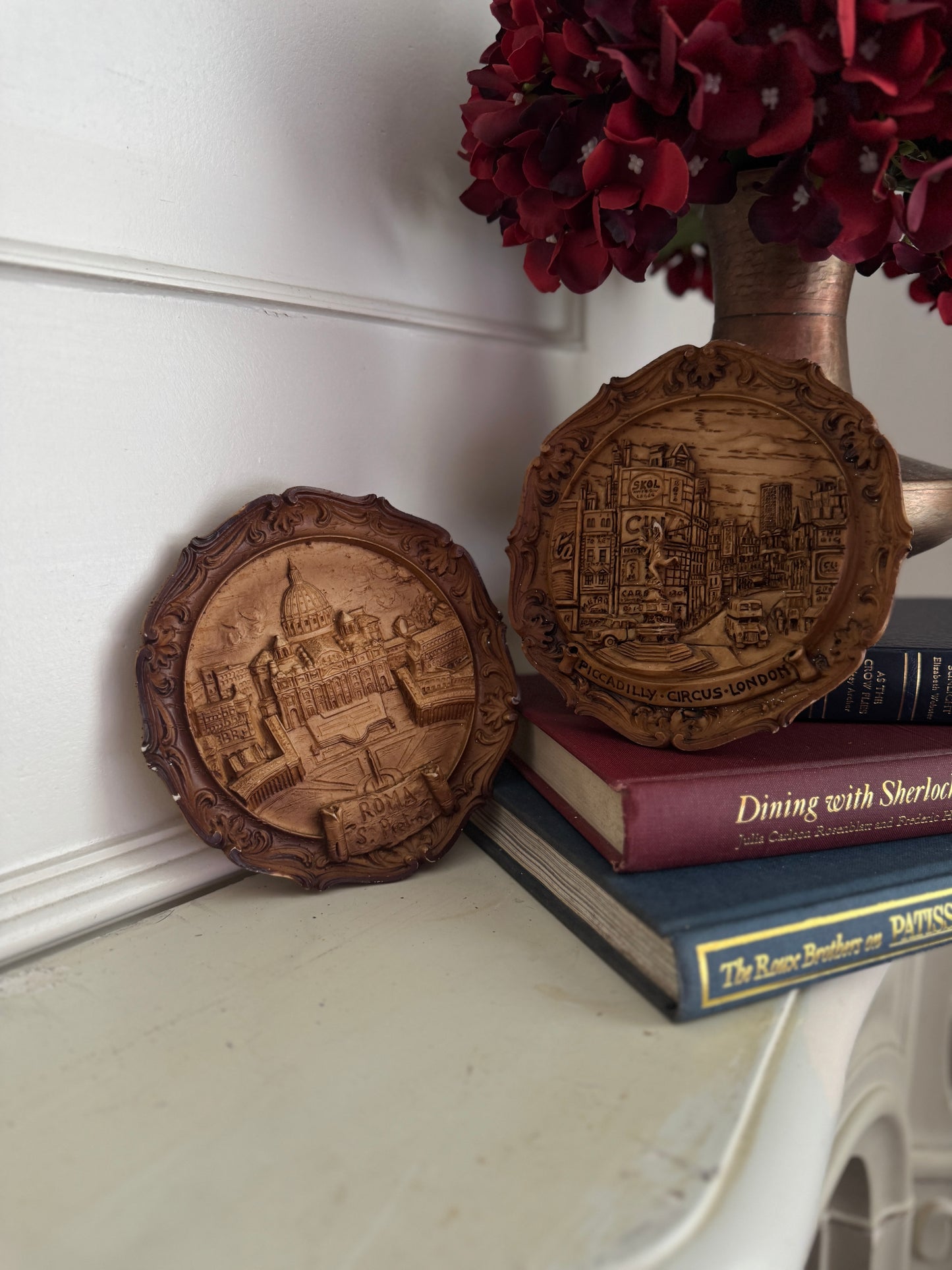 Vintage Small Round Hanging 3D Wood Carved Wall Art