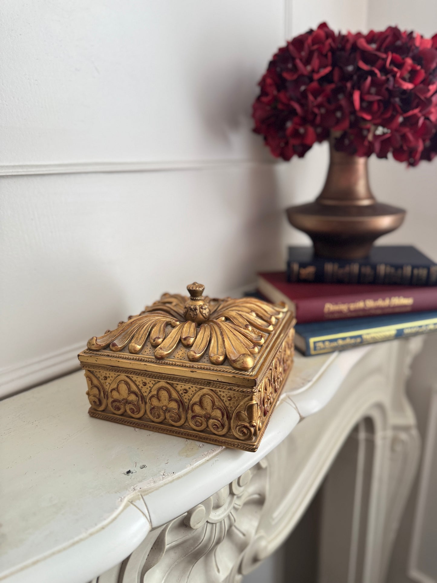 Large Antique Wooden & Resin Storage Box