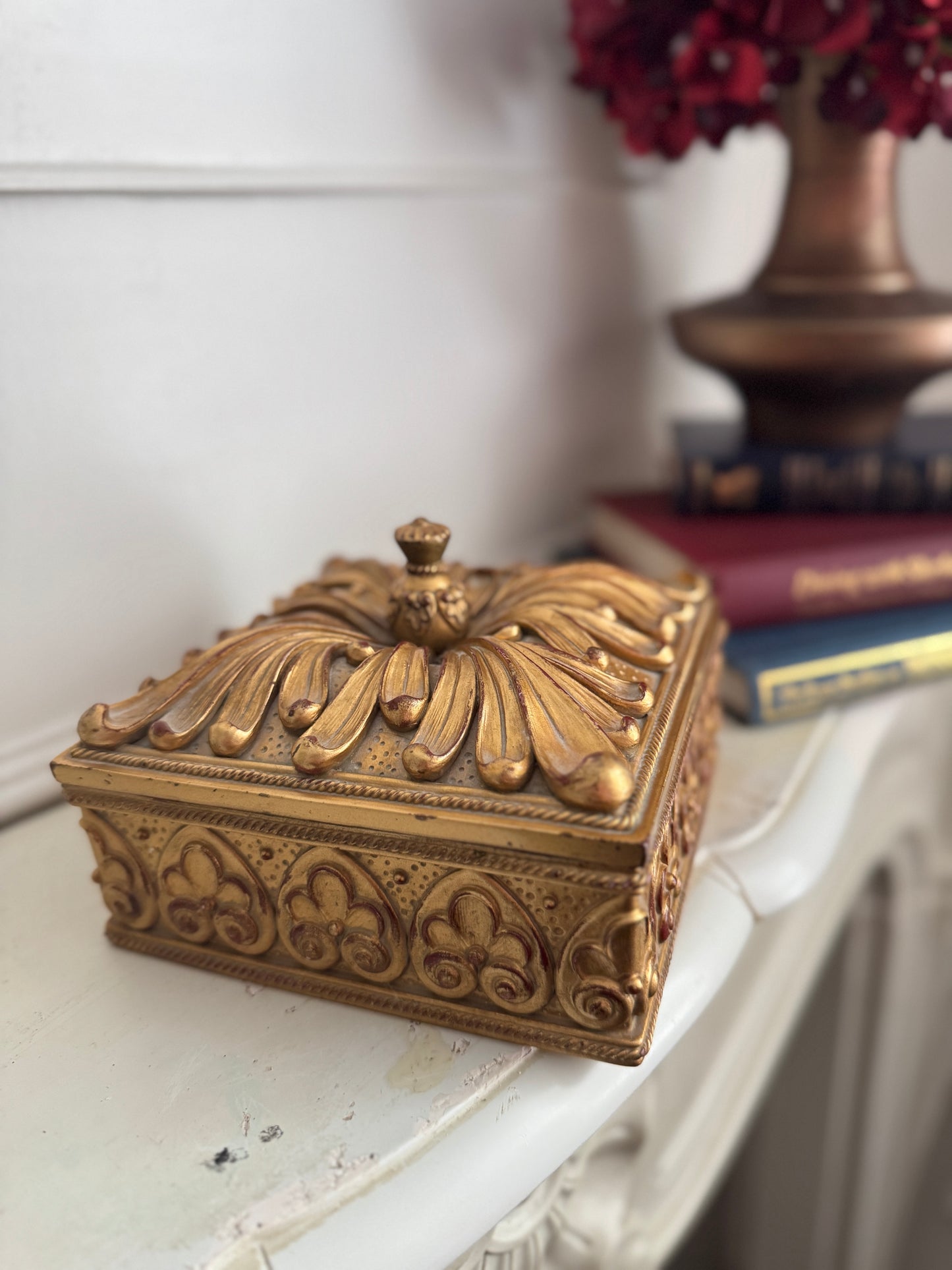 Large Antique Wooden & Resin Storage Box