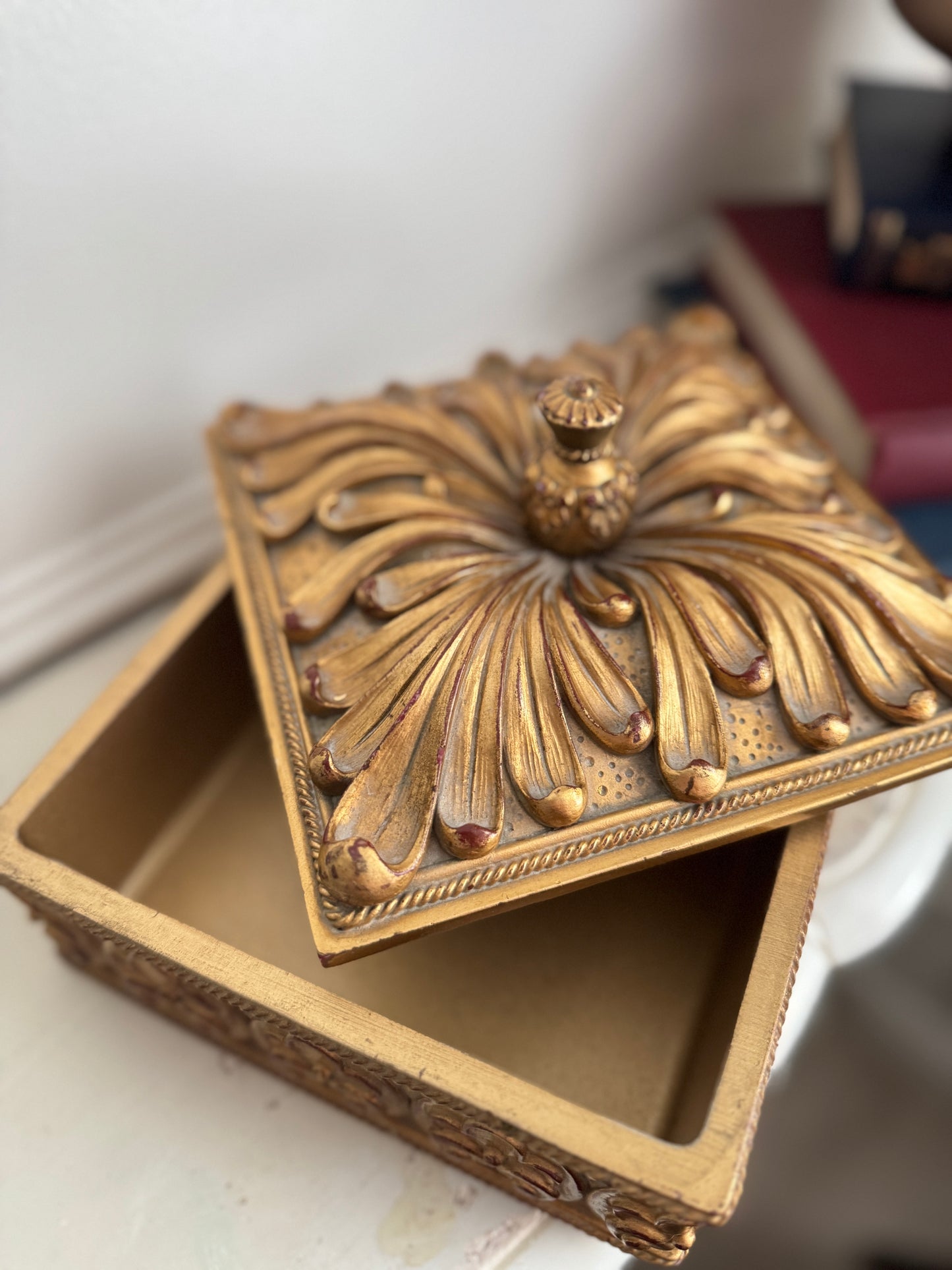 Large Antique Wooden & Resin Storage Box