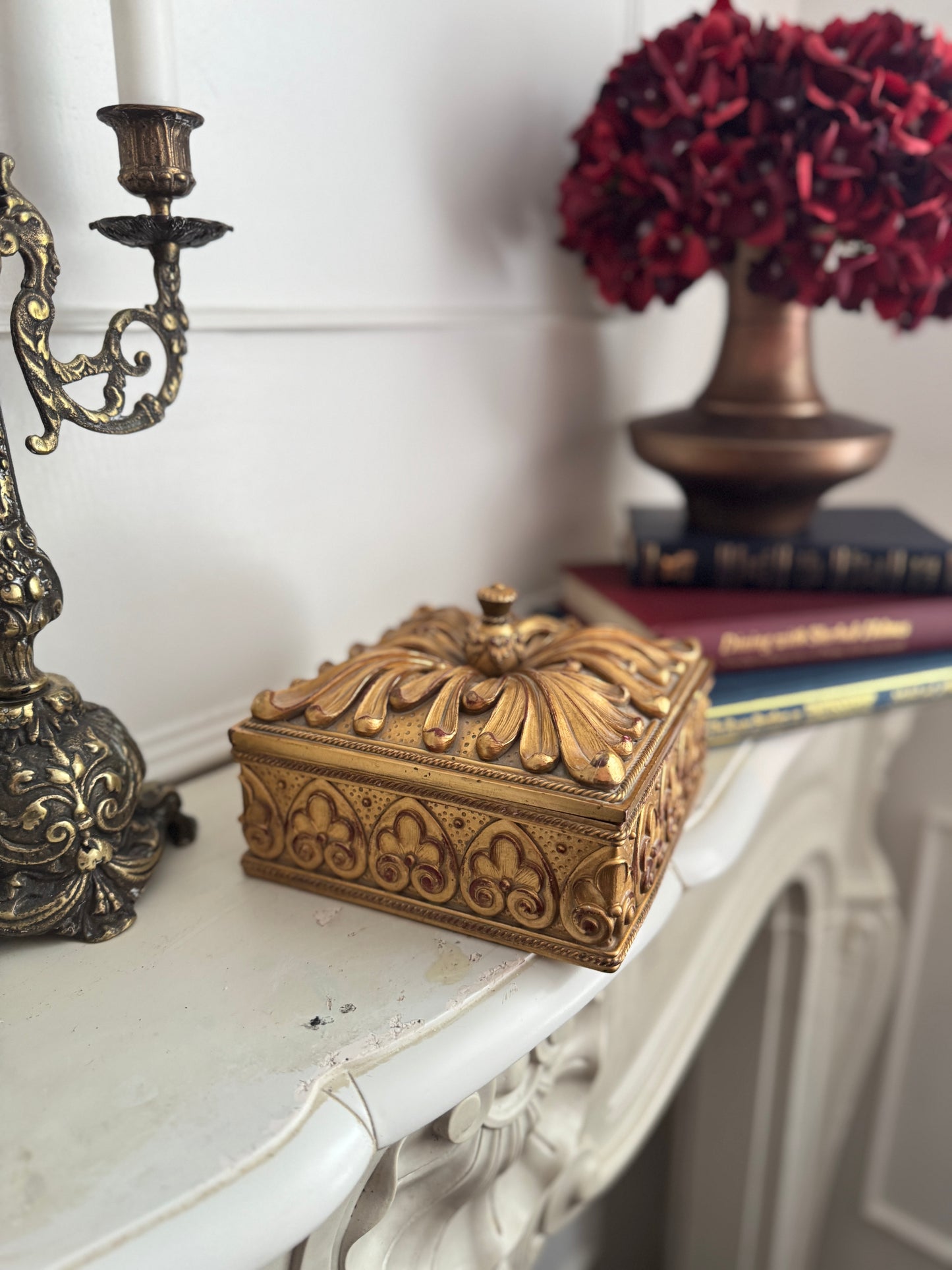 Large Antique Wooden & Resin Storage Box