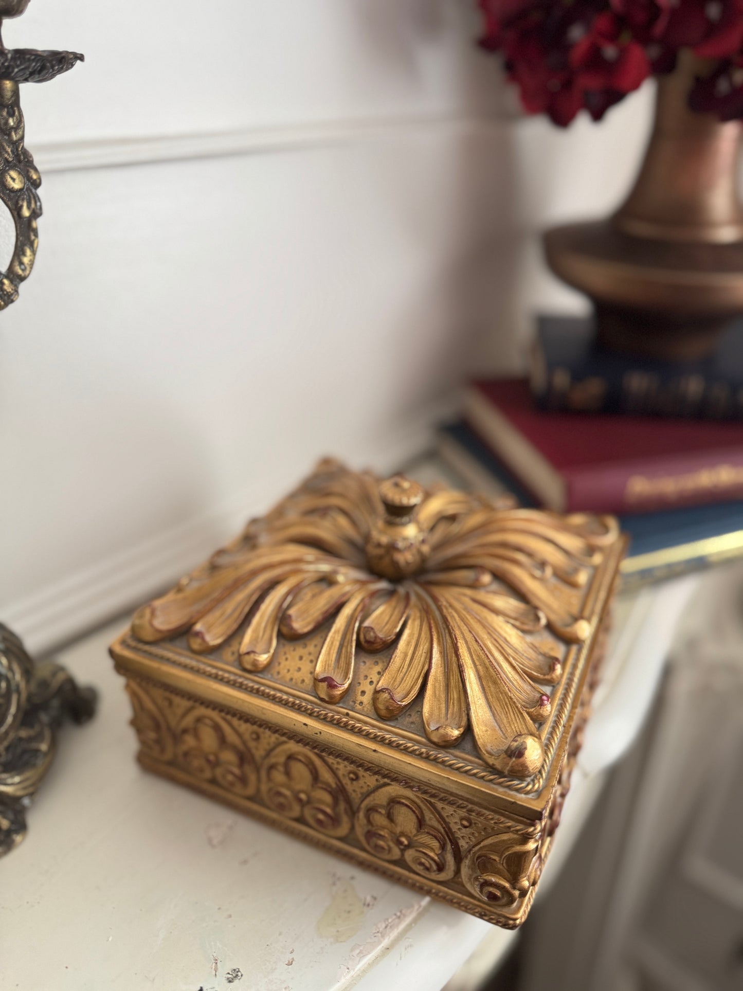 Large Antique Wooden & Resin Storage Box