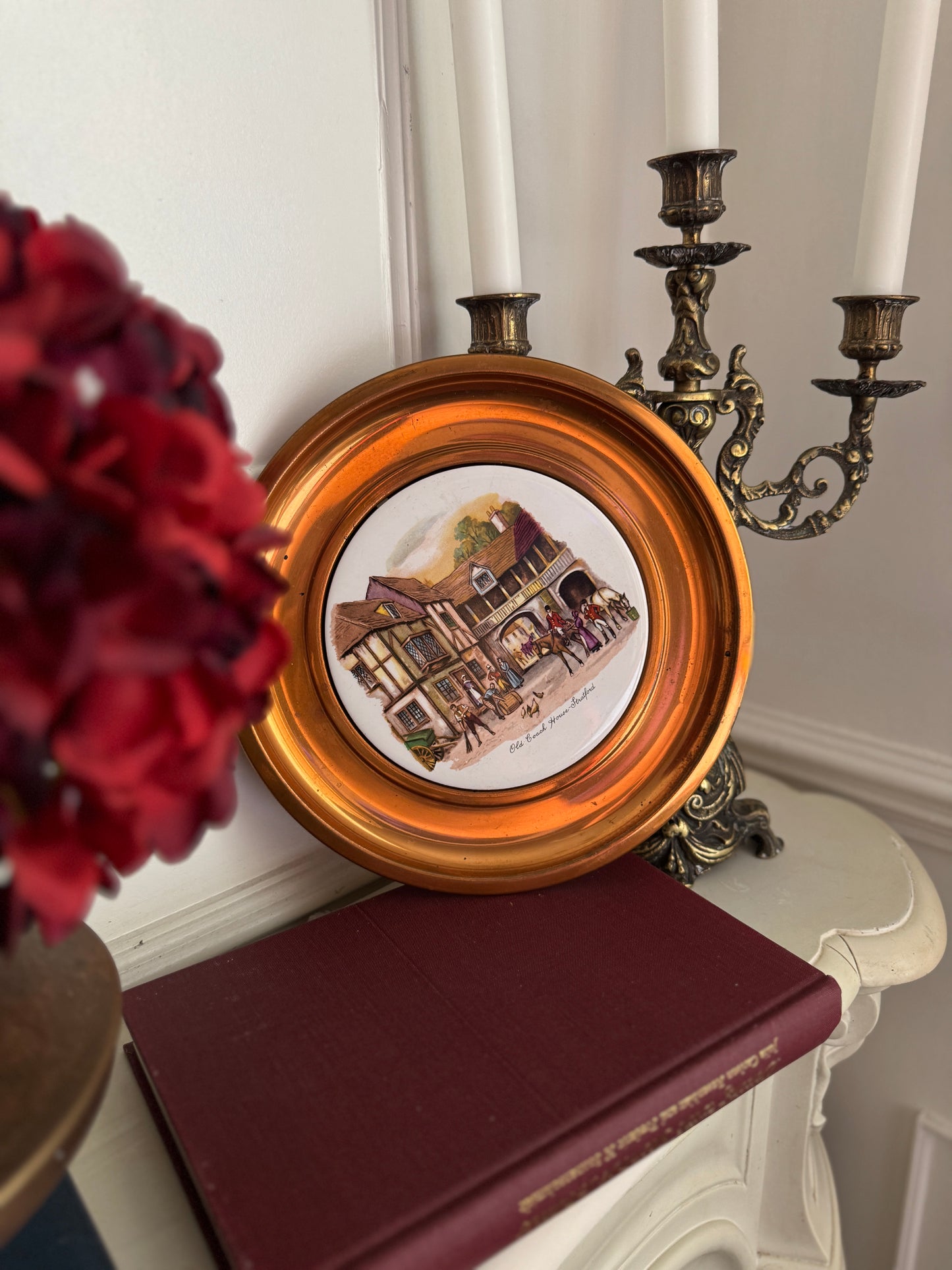 Vintage Collectable Copper Plate with Central Ceramic Plaque