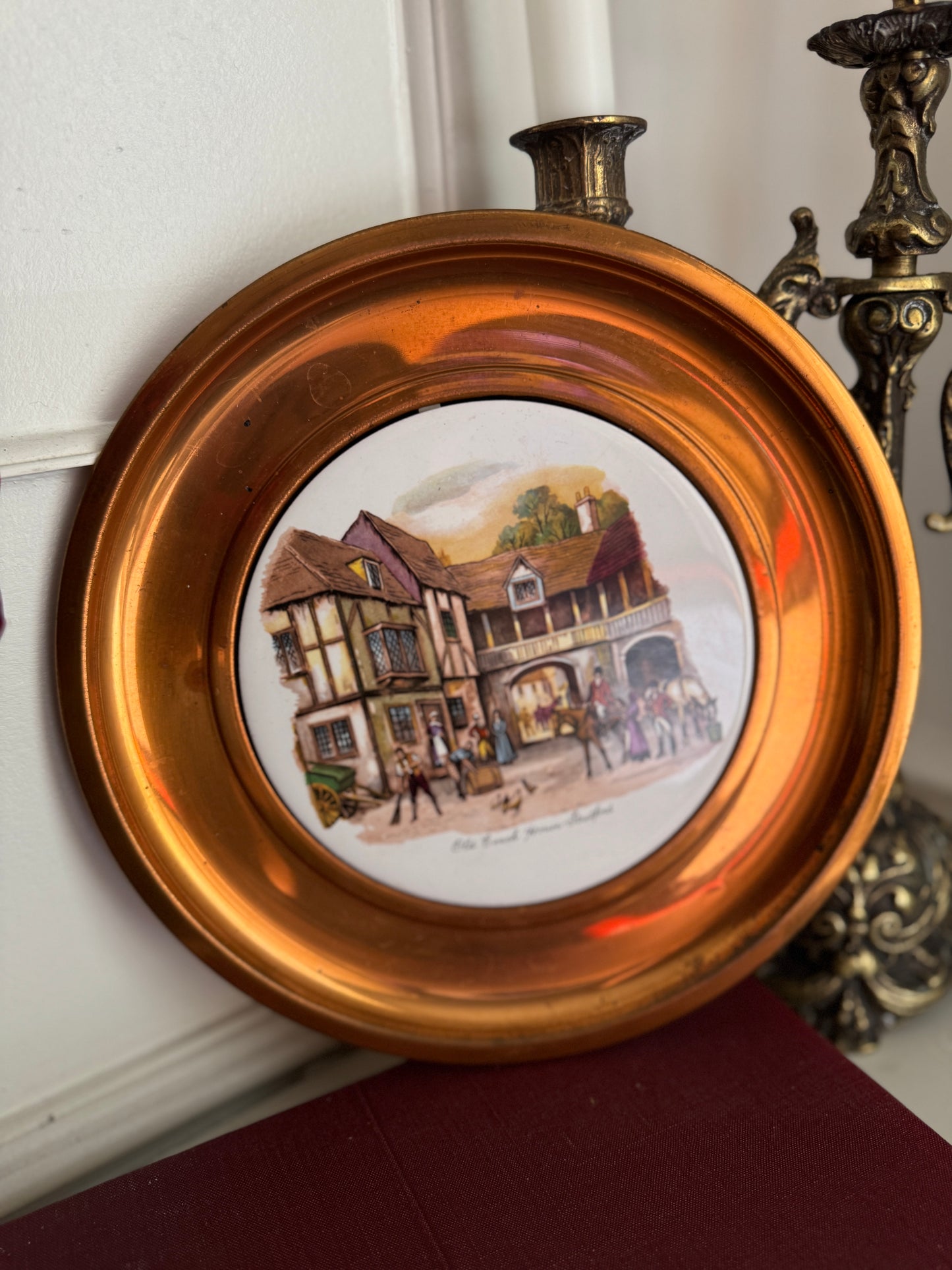 Vintage Collectable Copper Plate with Central Ceramic Plaque