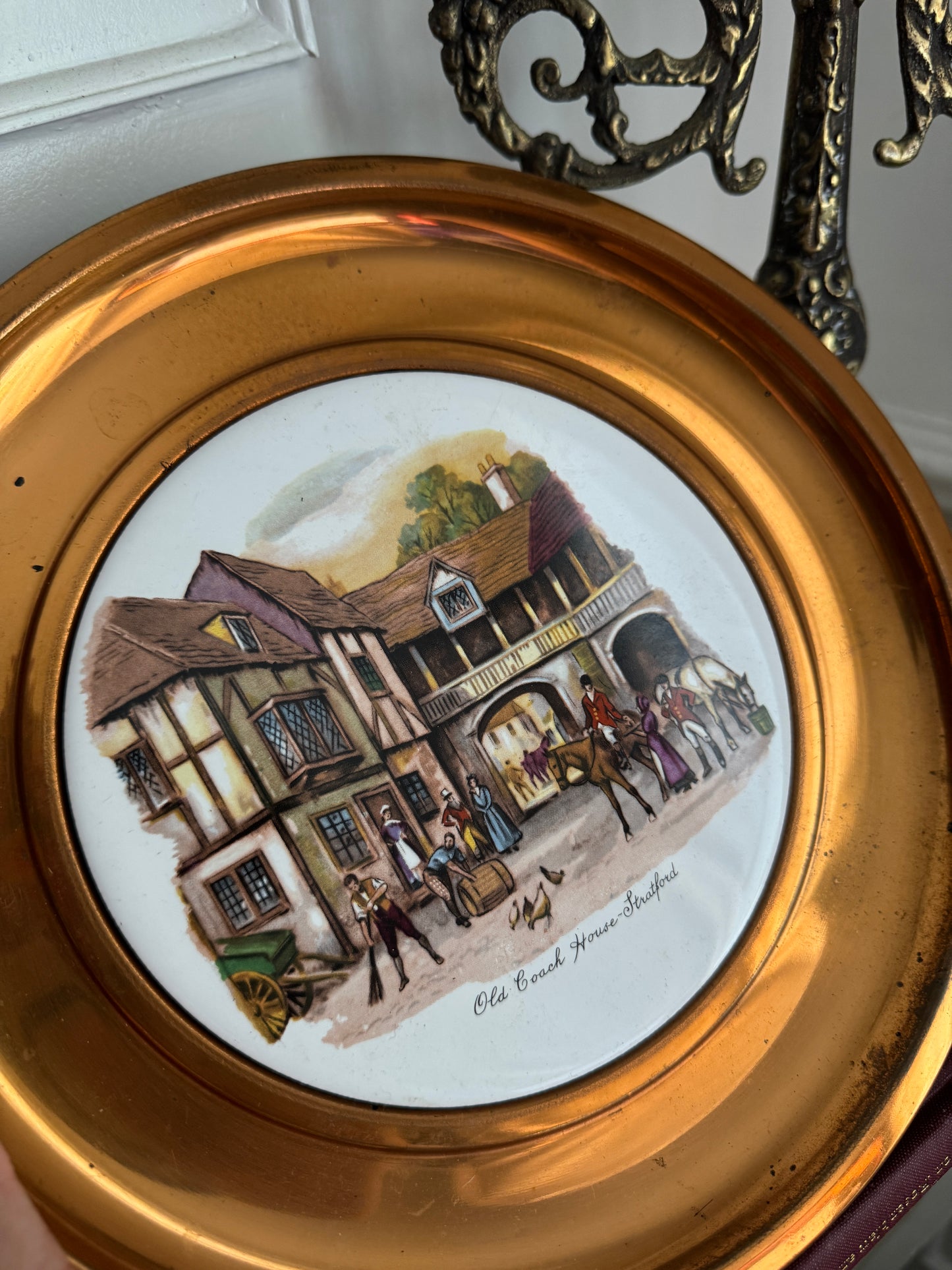 Vintage Collectable Copper Plate with Central Ceramic Plaque