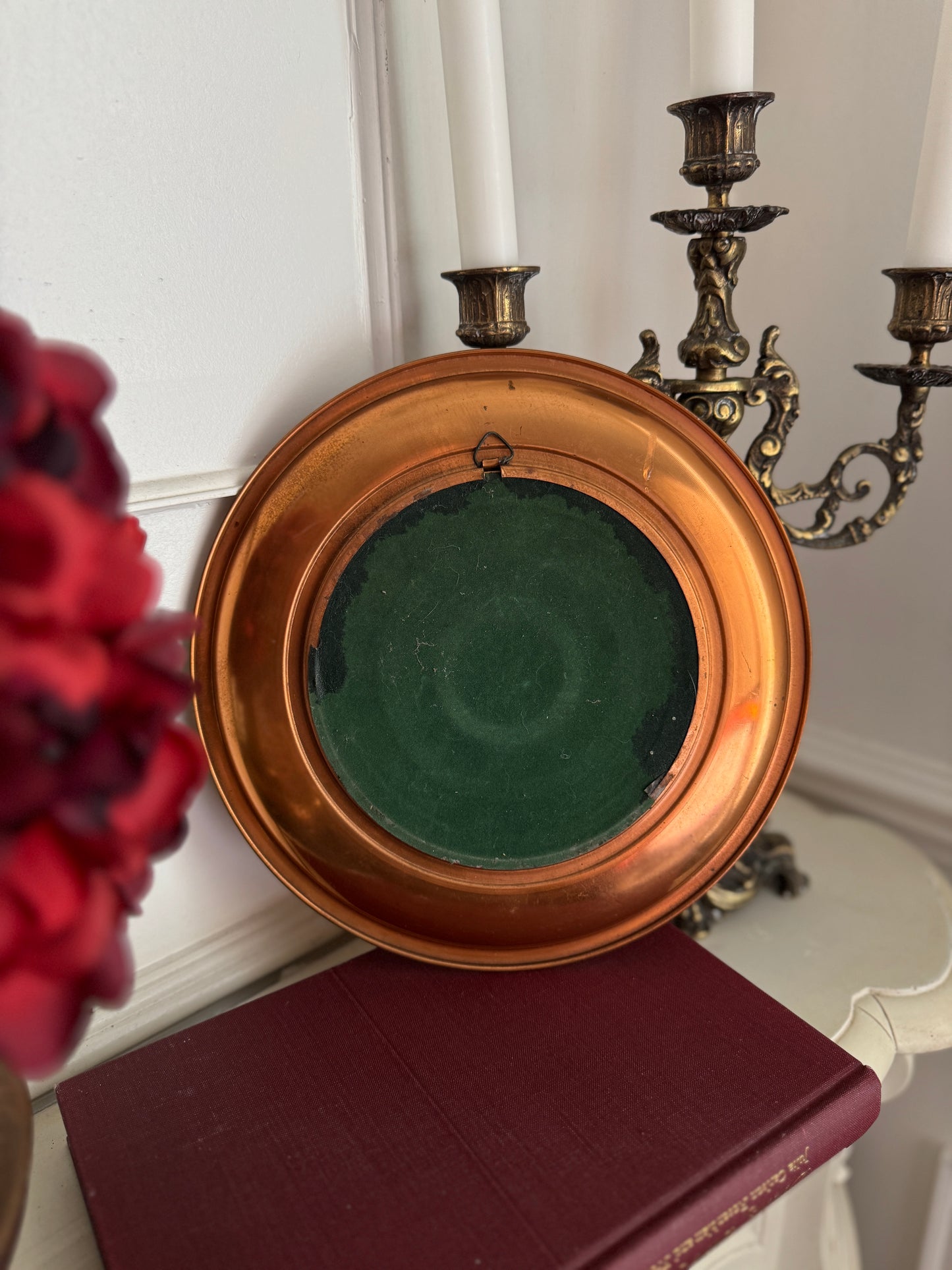 Vintage Collectable Copper Plate with Central Ceramic Plaque