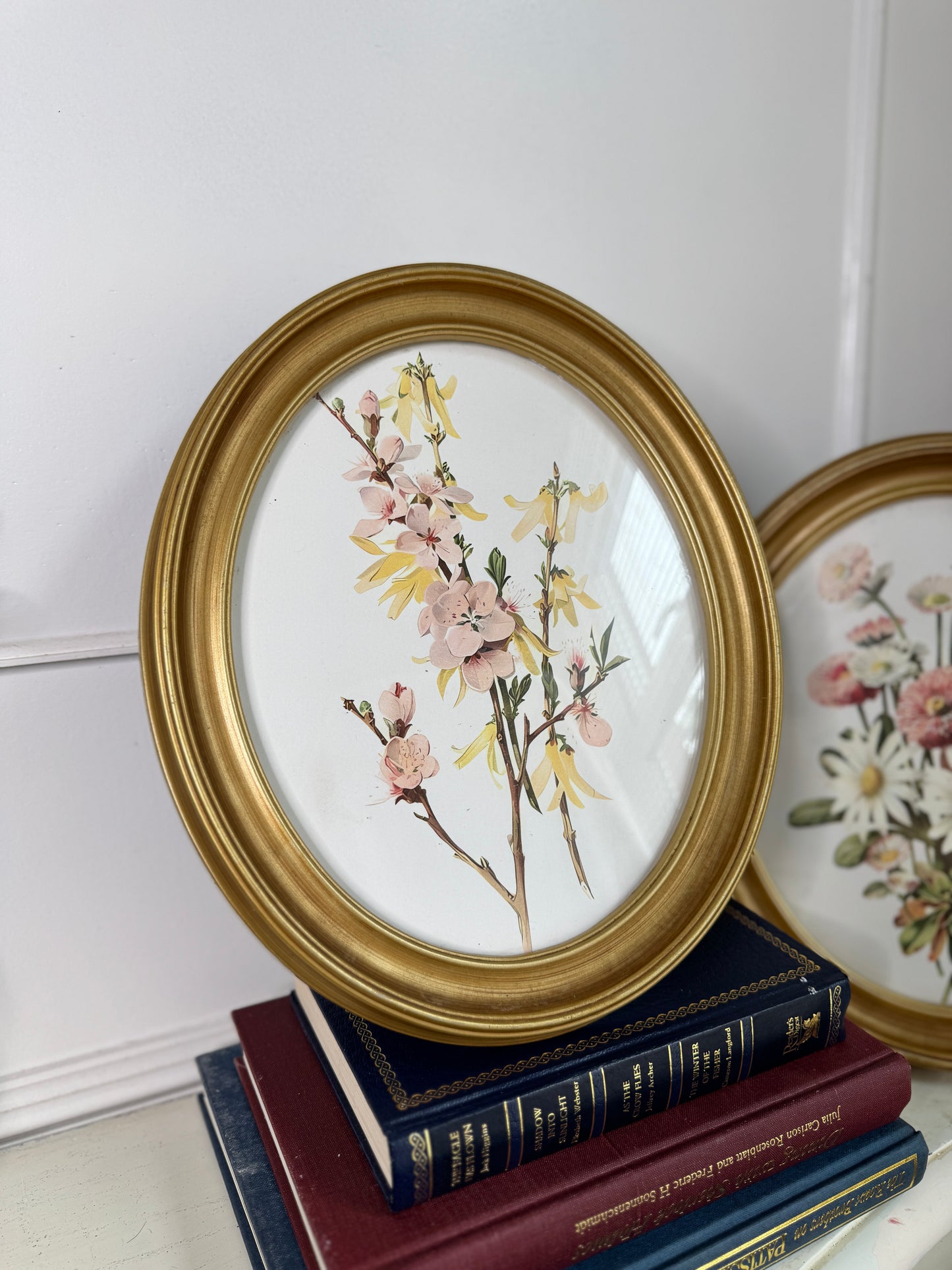 Vintage-Inspired Gold Acrylic Oval Frame Set with Prints