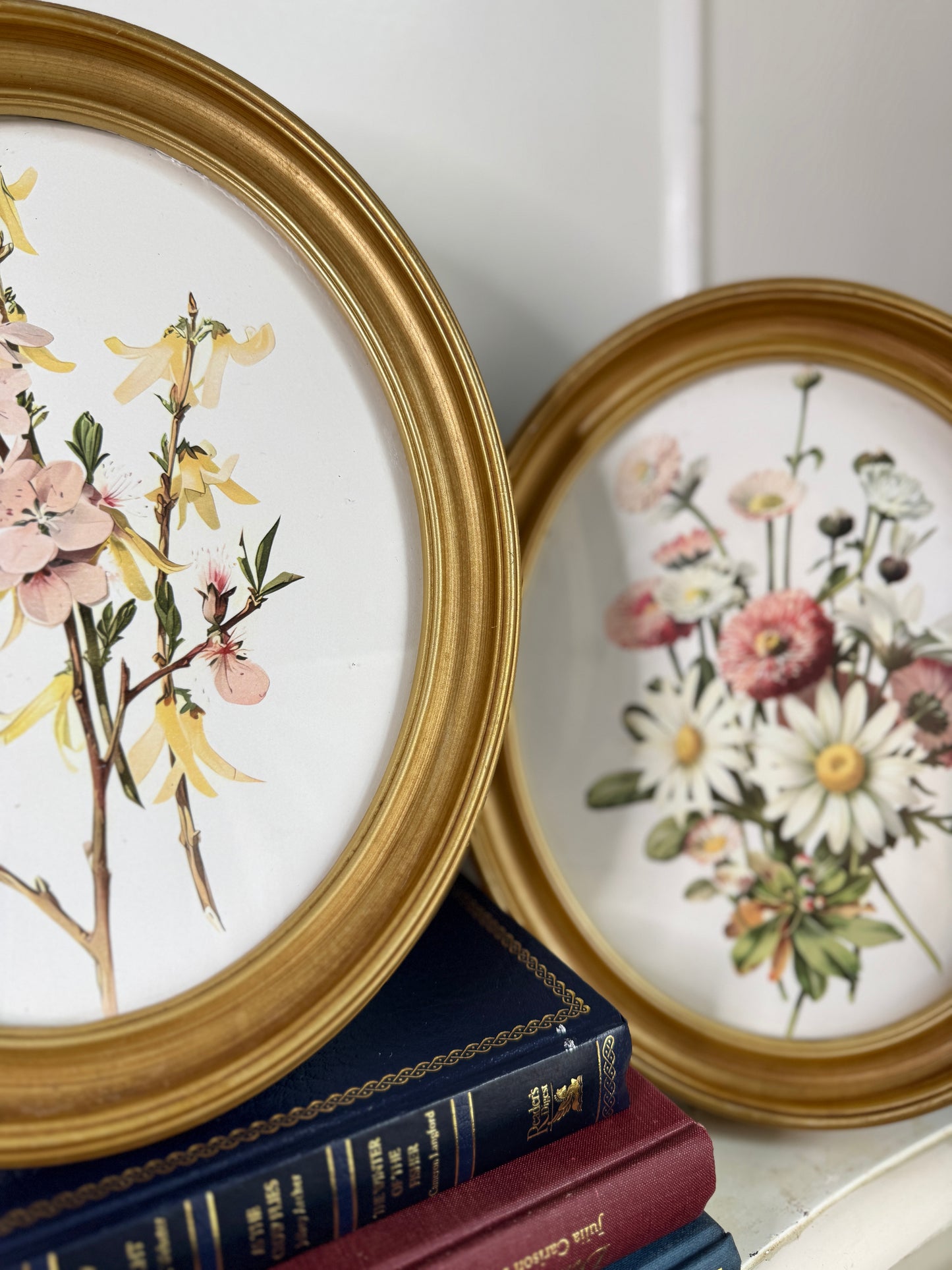 Vintage-Inspired Gold Acrylic Oval Frame Set with Prints