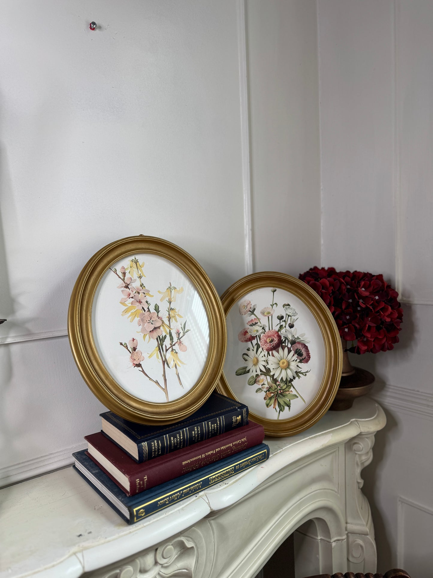 Vintage-Inspired Gold Acrylic Oval Frame Set with Prints