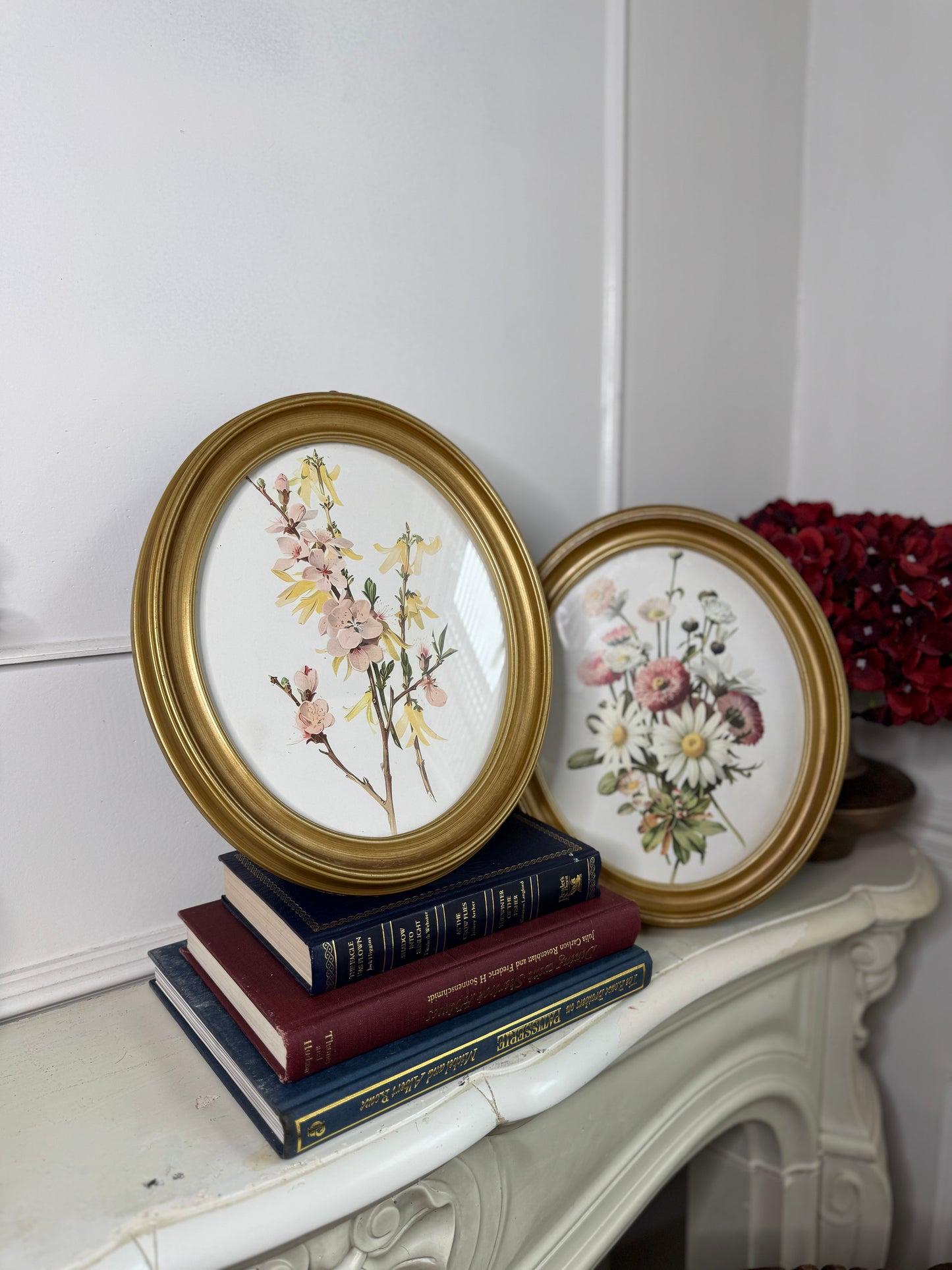 Vintage-Inspired Gold Acrylic Oval Frame Set with Prints