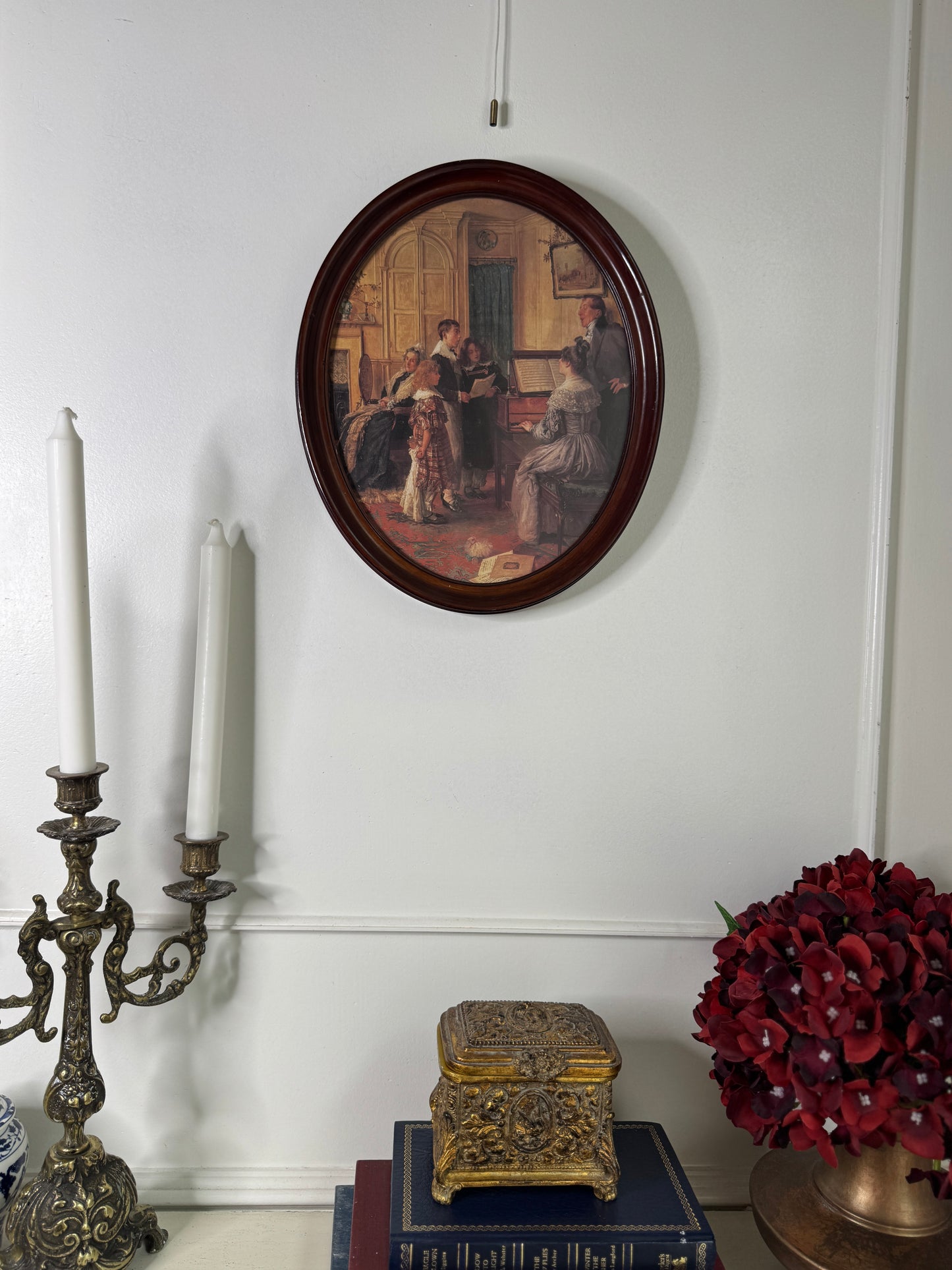 Vintage Reproduction Print in Oval Wooden Frame
