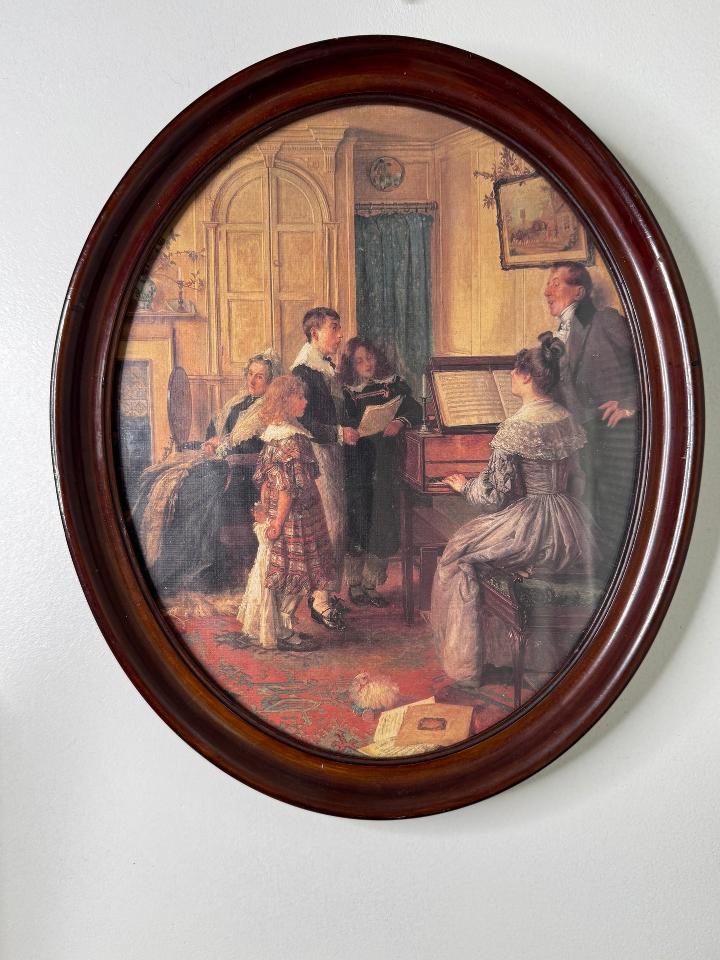 Vintage Reproduction Print in Oval Wooden Frame