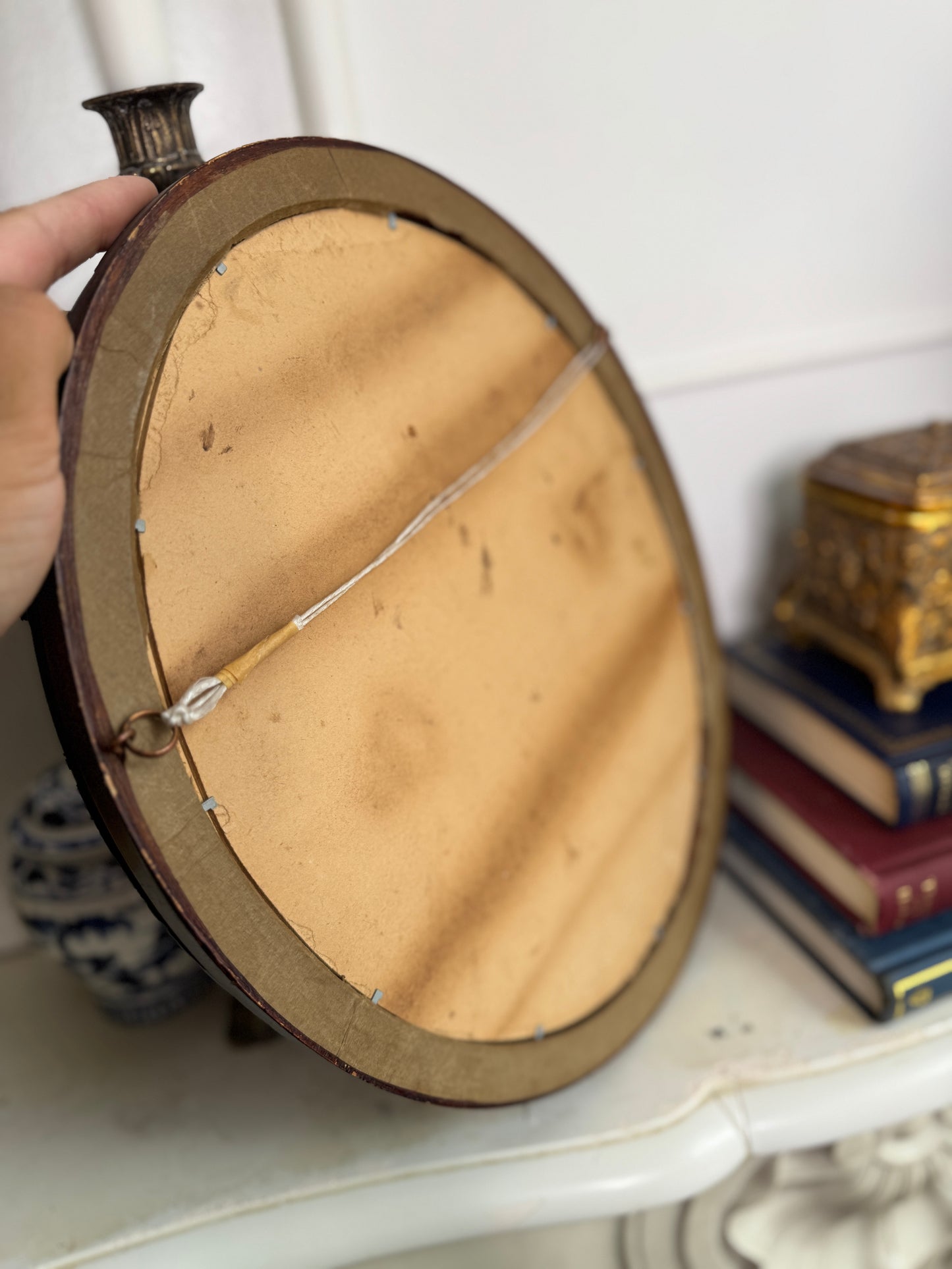 Vintage Reproduction Print in Oval Wooden Frame