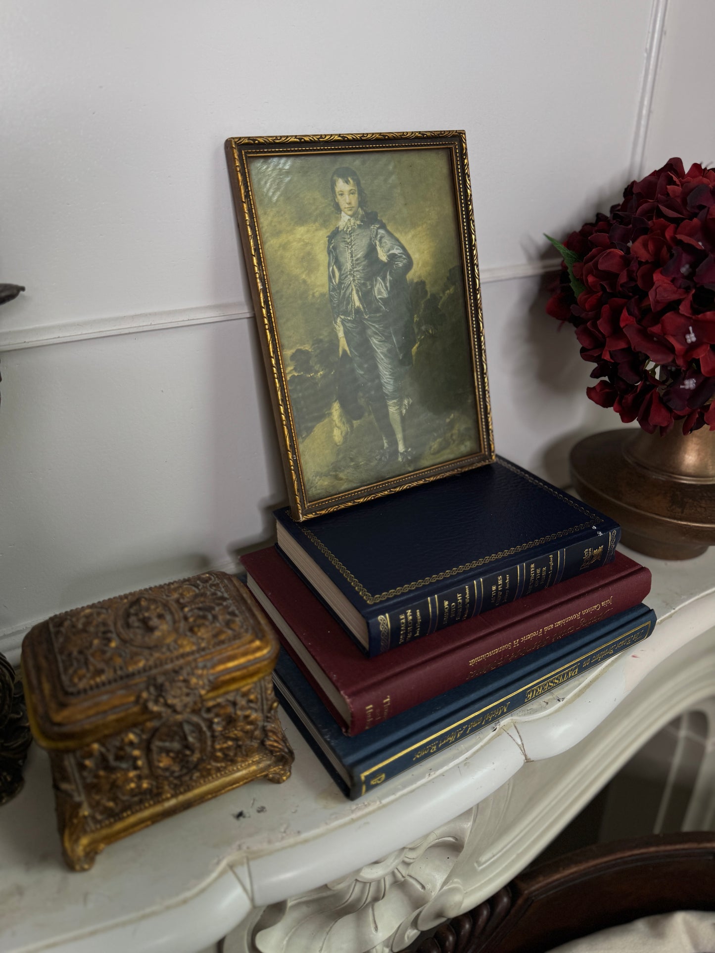 Small Vintage “Blue Boy” Print in Unique Aged Ornate Frame