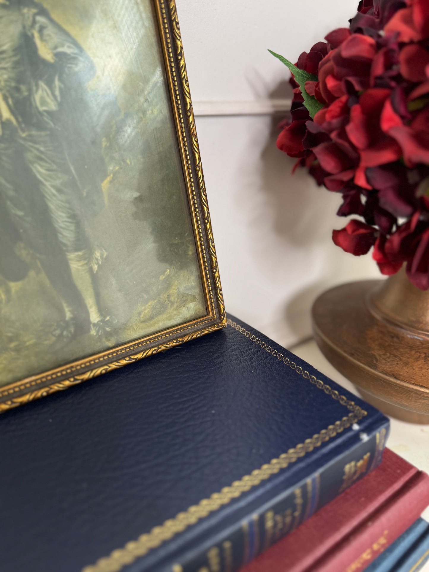 Small Vintage “Blue Boy” Print in Unique Aged Ornate Frame
