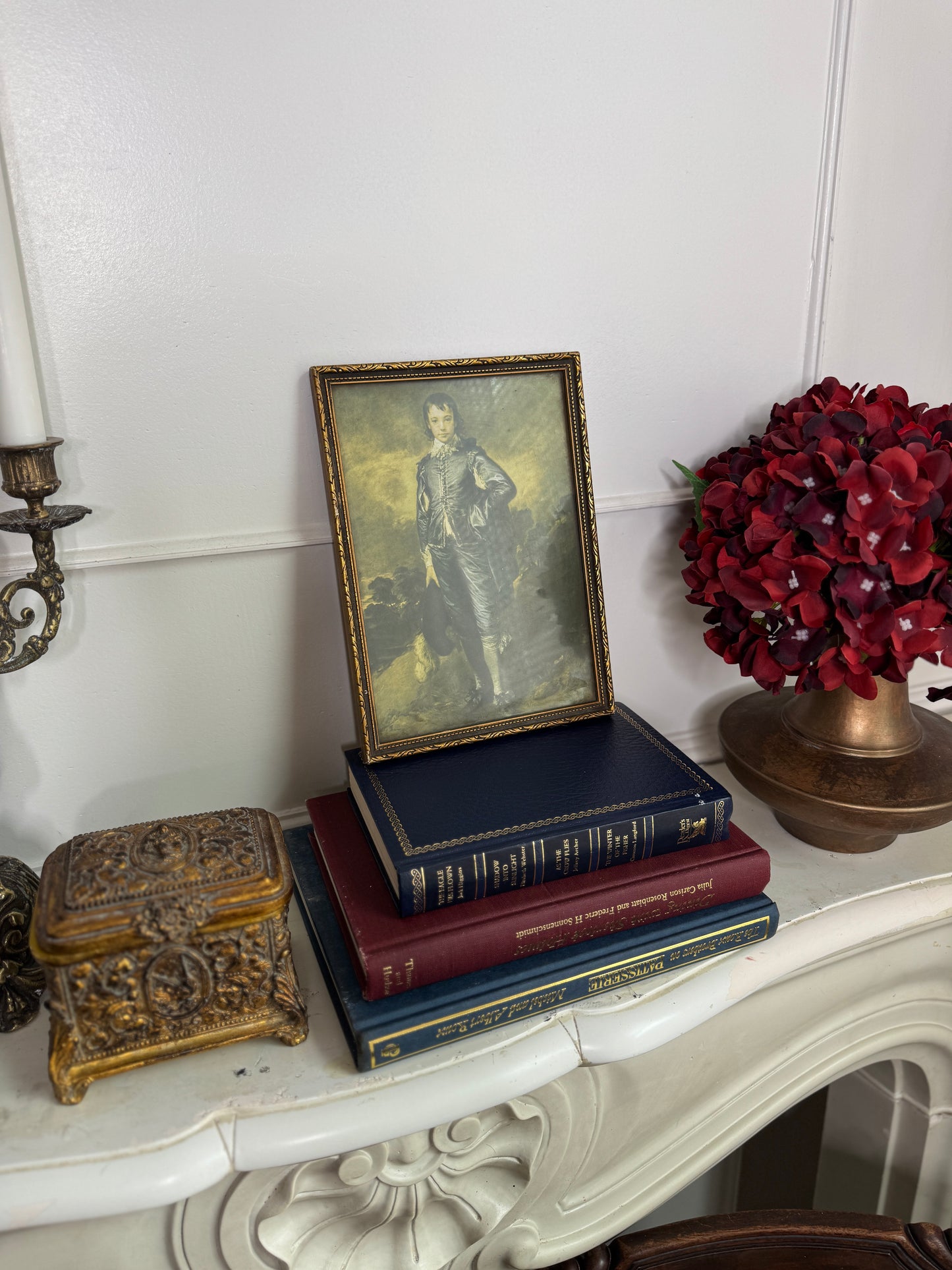 Small Vintage “Blue Boy” Print in Unique Aged Ornate Frame