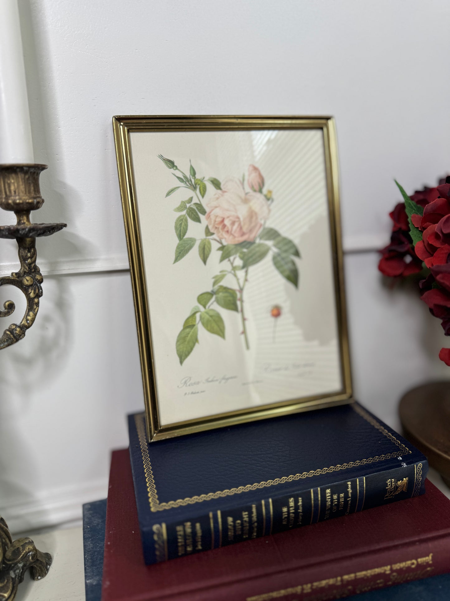 Vintage Flower Print in a Brass Frame - Small