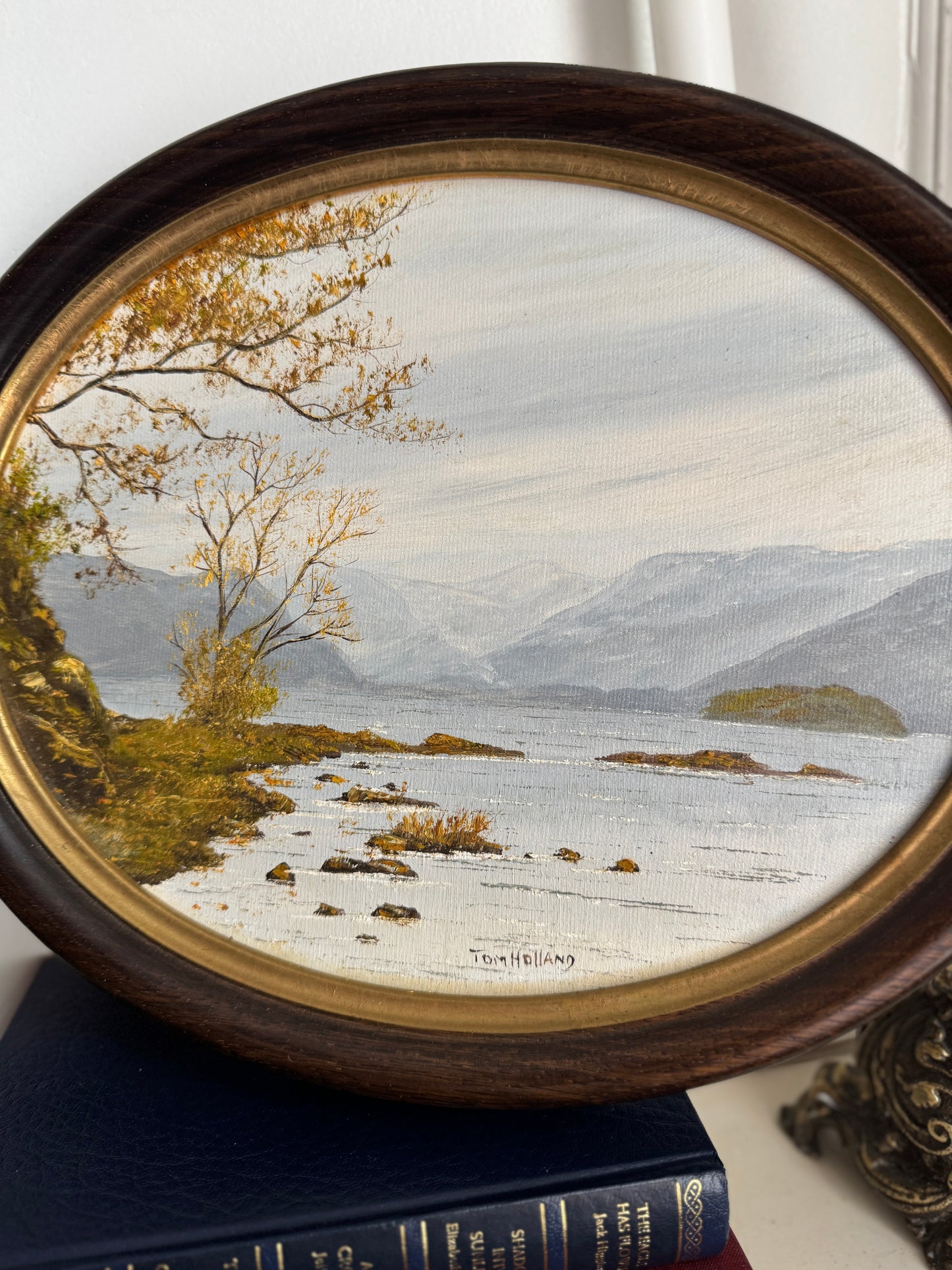 Original Signed Vintage Oil Painting by Tom Holland – Derwent at Friars Cras