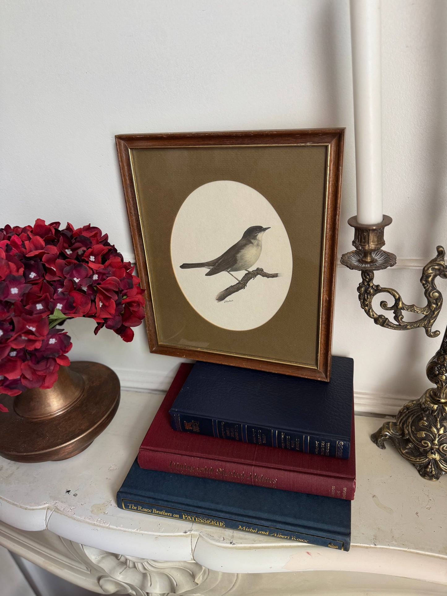 Vintage Bird Illustration in Slim Wooden Frame