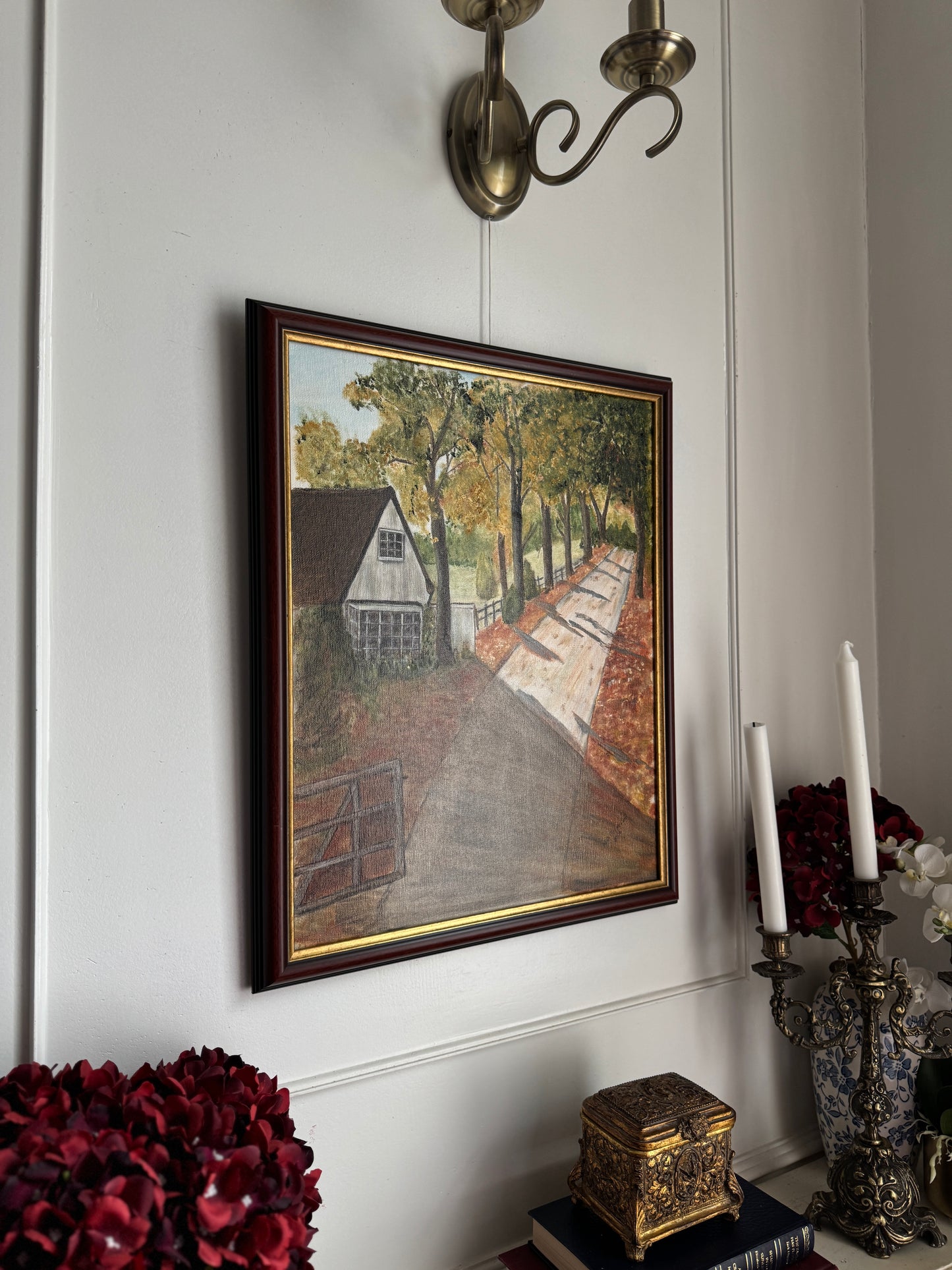 Golden Leaves of the Old Village - Original Oil Painting by N.G. Reynolds